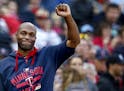 Minnesota Twins Torii Hunter acknowledged the crowd after getting an ovation during the seventh inning stretch.