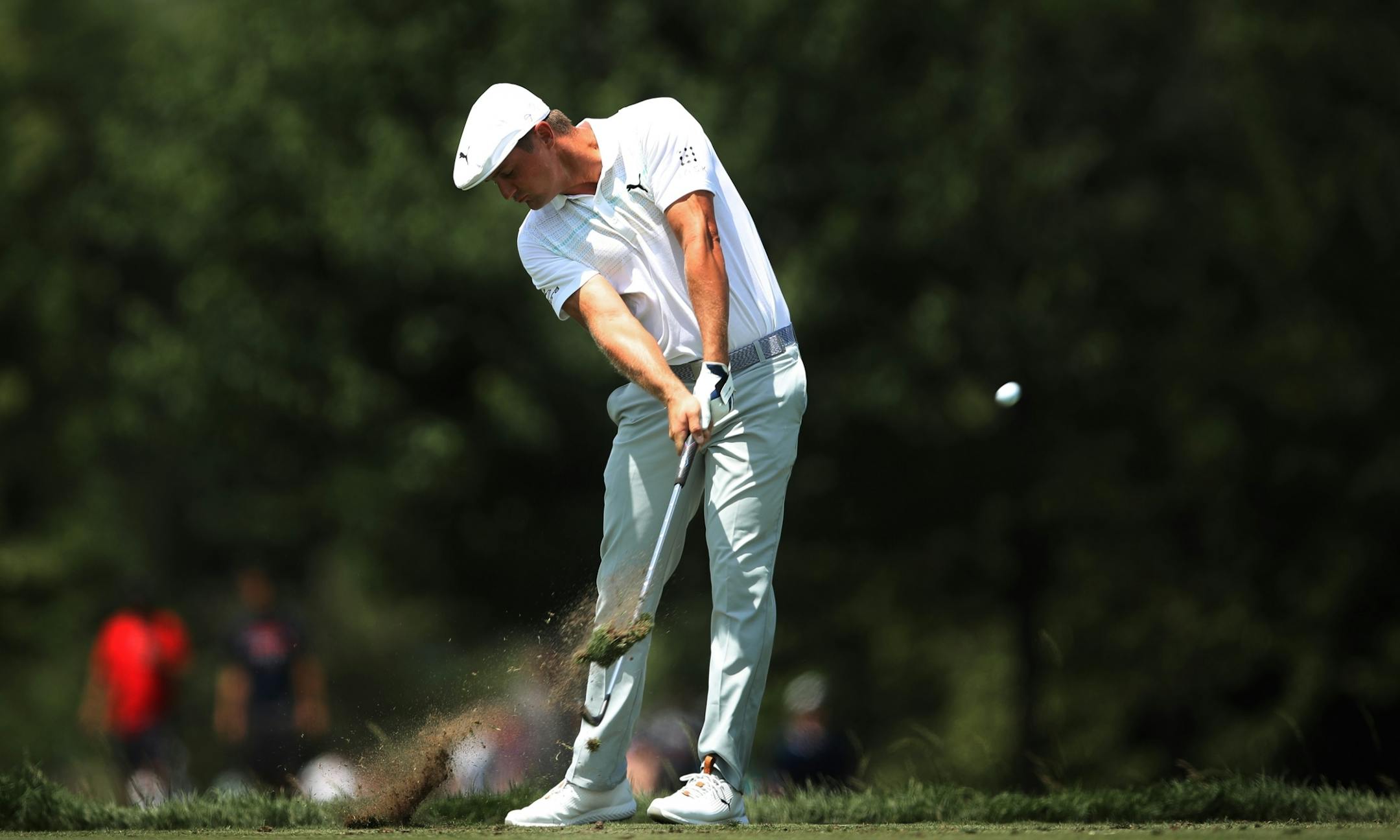 Bryson Dechambeau tees off at 4 during third round action at TPC Twin Cities Saturday July,6 2019 in Blaine, MN.