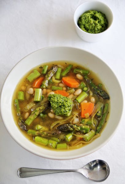 Spring Vegetable Soup With Sweet Pea Pistou.