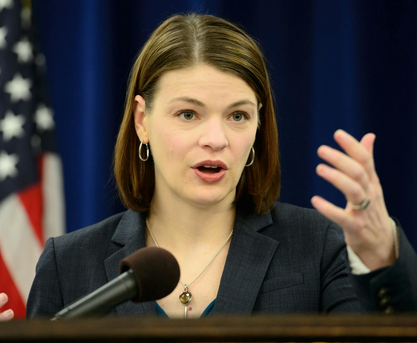 New revenue commissioner Cynthia Bauerly. Governor Mark Dayton explained his plan to fix Minnesota's transportation systems at a press conference today. ] GLEN STUBBE * gstubbe@startribune.com Monday, January 26, 2015