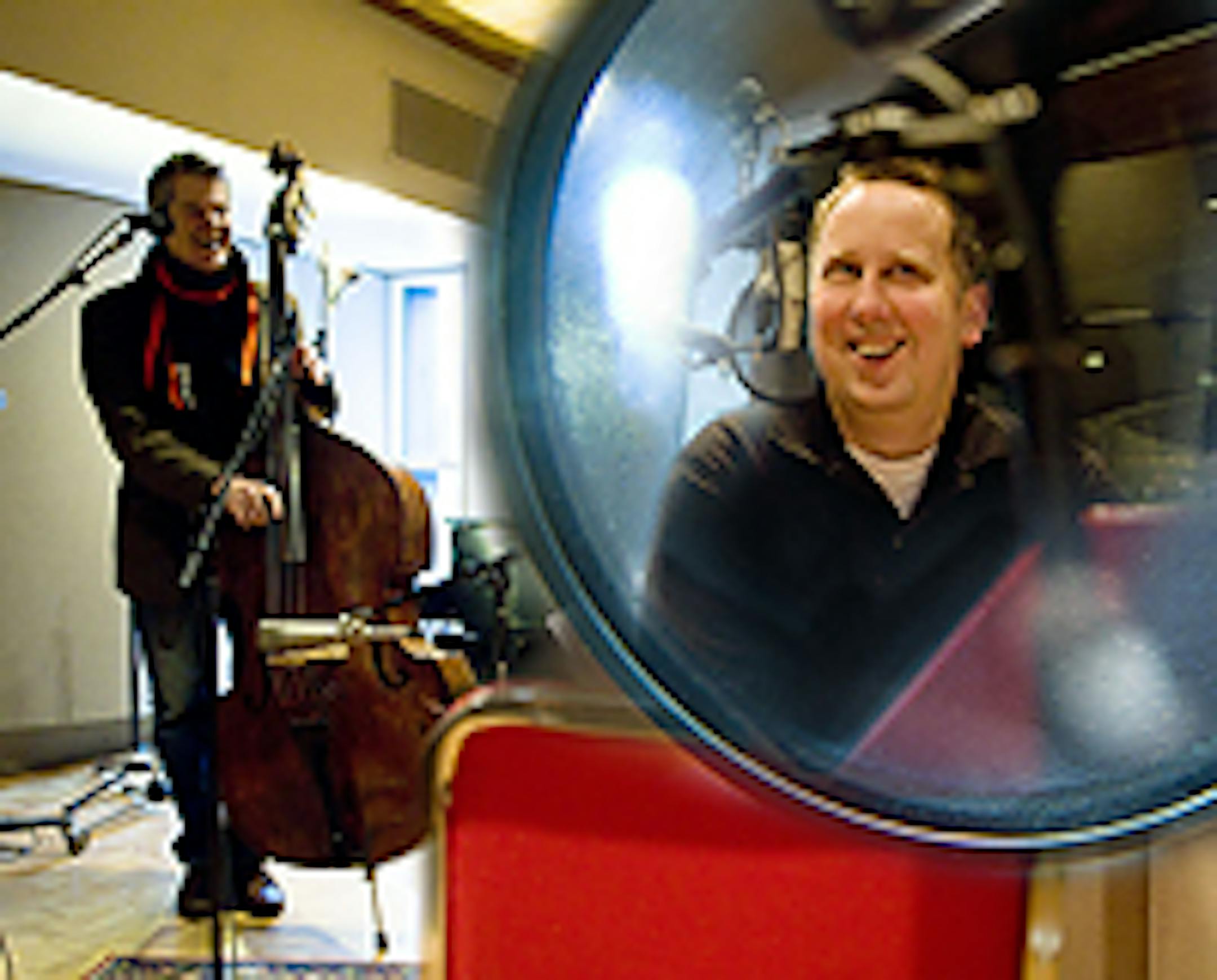 "Our goal is to make a smart and funny show," says "Wits" host John Moe, right, with music director John Munson