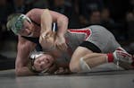 Bo Nickal of Penn State beat Kollin Moore of Ohio State to win the 197 pound Big Ten Wrestling Championships at Williams Arena Sunday March10, 2019 in