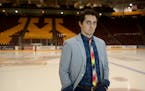 Gopher forward Vinni Lettieri stood on the ice in what he might wear after a game. ] (KYNDELL HARKNESS/STAR TRIBUNE) kyndell.harkness@startribune.com 