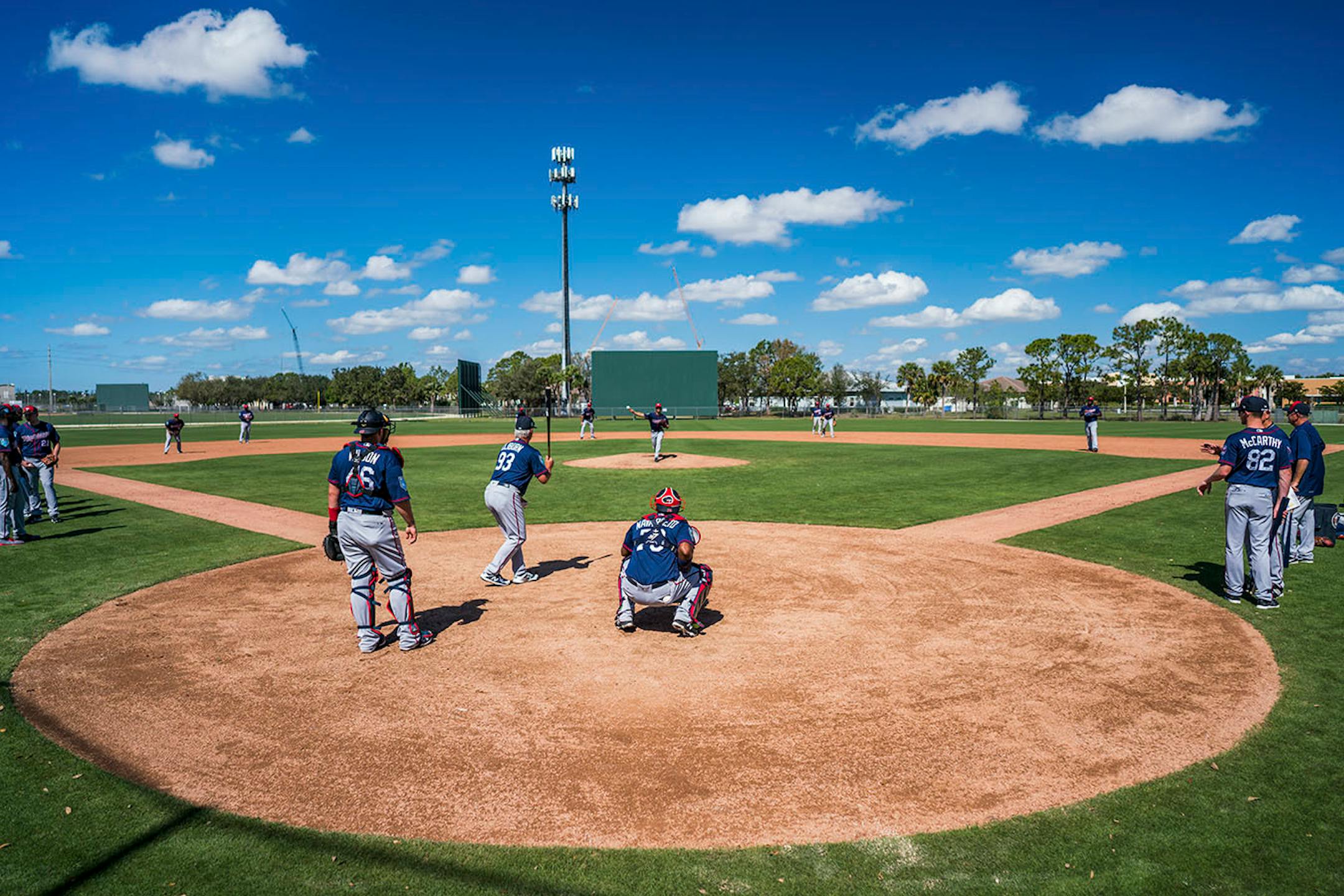 Twins players worked out on a practice field.