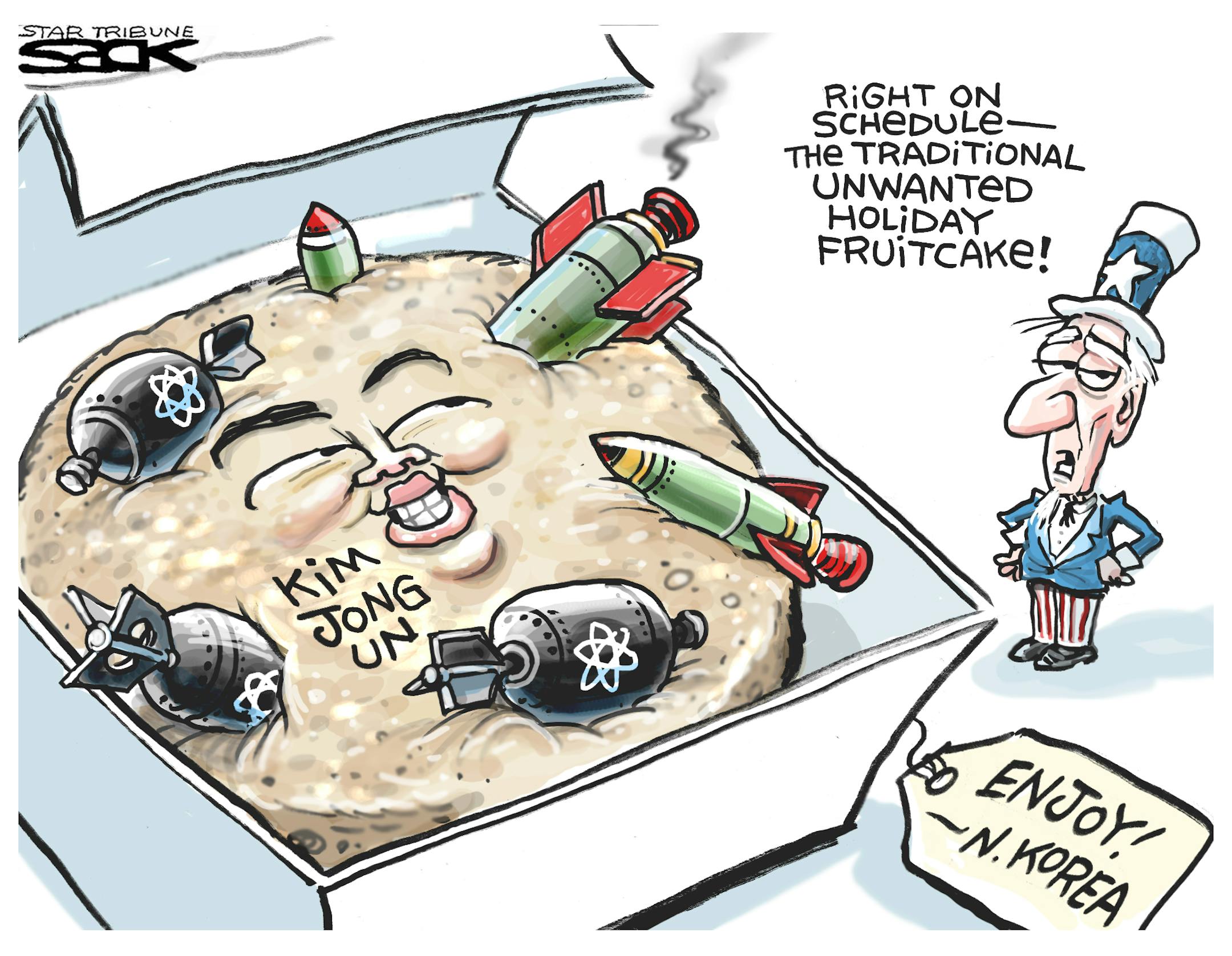 Steve Sack cartoon for Dec. 13, 2012. Topic: North Korea's rocket launch.