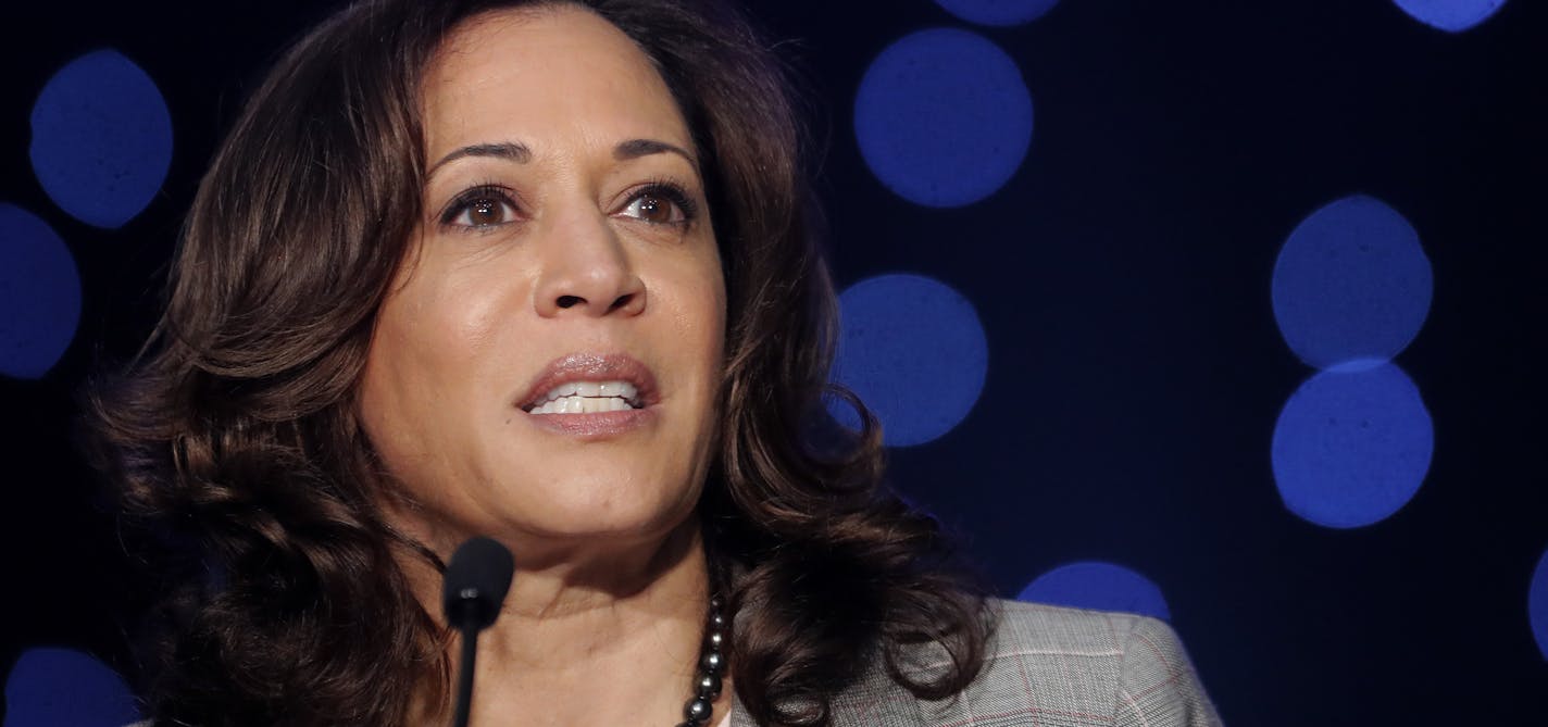 Democratic Presidential Candidate Sen. Kamala Harris, D-Calif., speaks at the Alpha Kappa Alpha Sorority South Central Regional Conference in New Orleans, Friday, April 19, 2019. (AP Photo/Gerald Herbert)