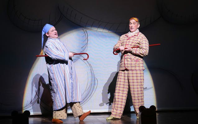 Reed Sigmund as Toad and Jay Goede as Frog in the Children's Theatre Company's musical "A Year With Frog and Toad."