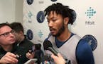 Derrick Rose talking with media members in the Twin Cities.