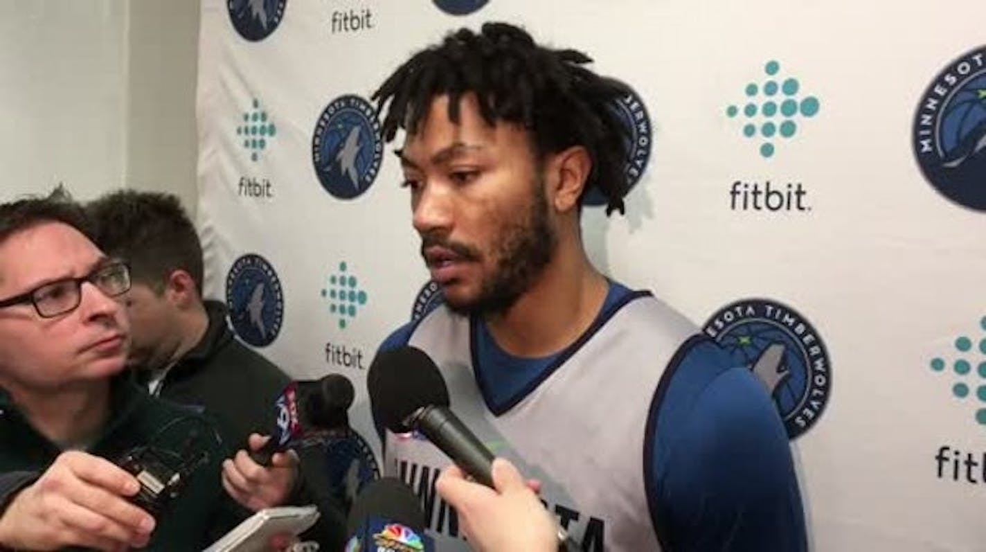 Derrick Rose talking with media members in the Twin Cities.