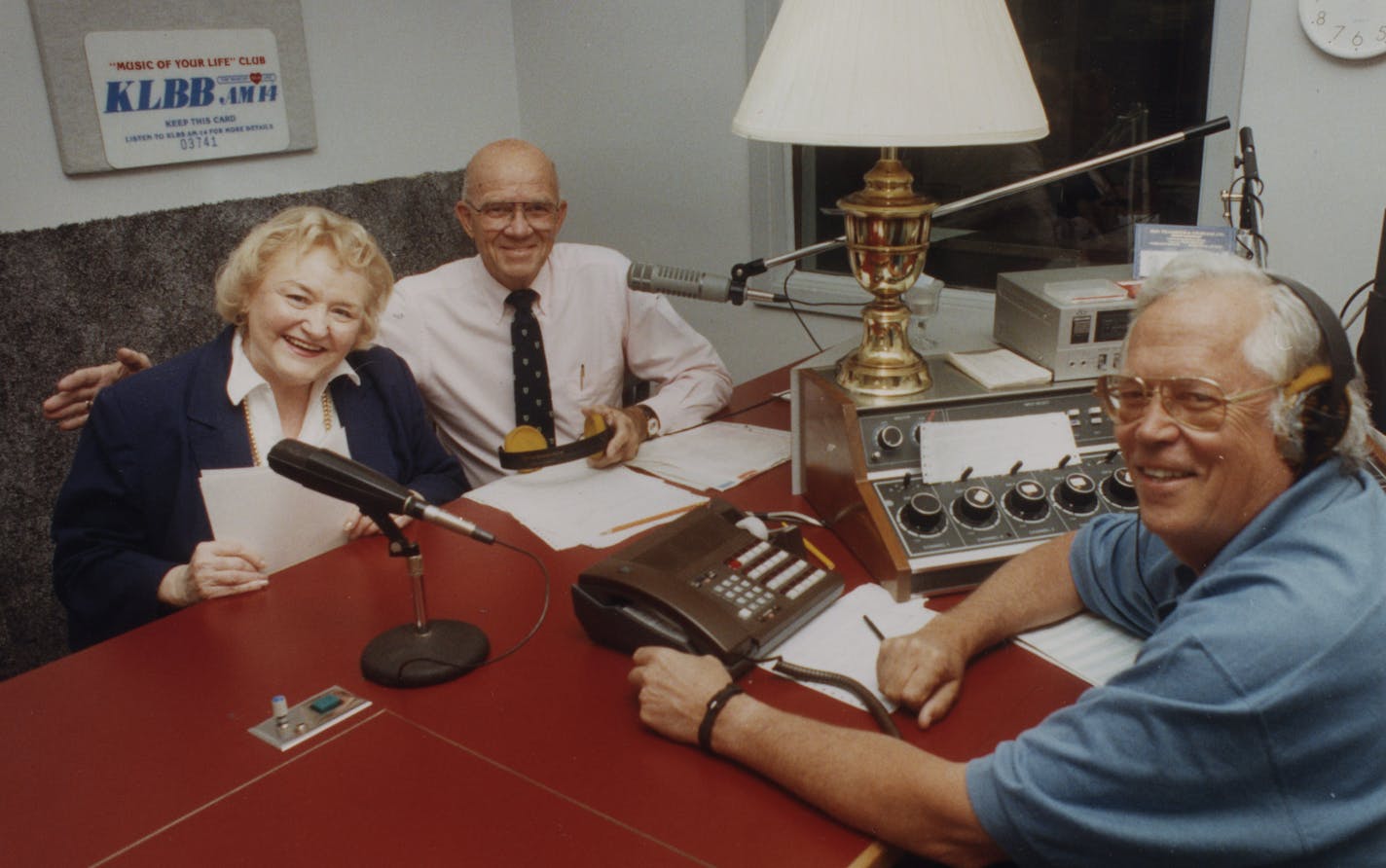 joyce lamont, howard viken and chuck lilligren in the klbb broadcast booth