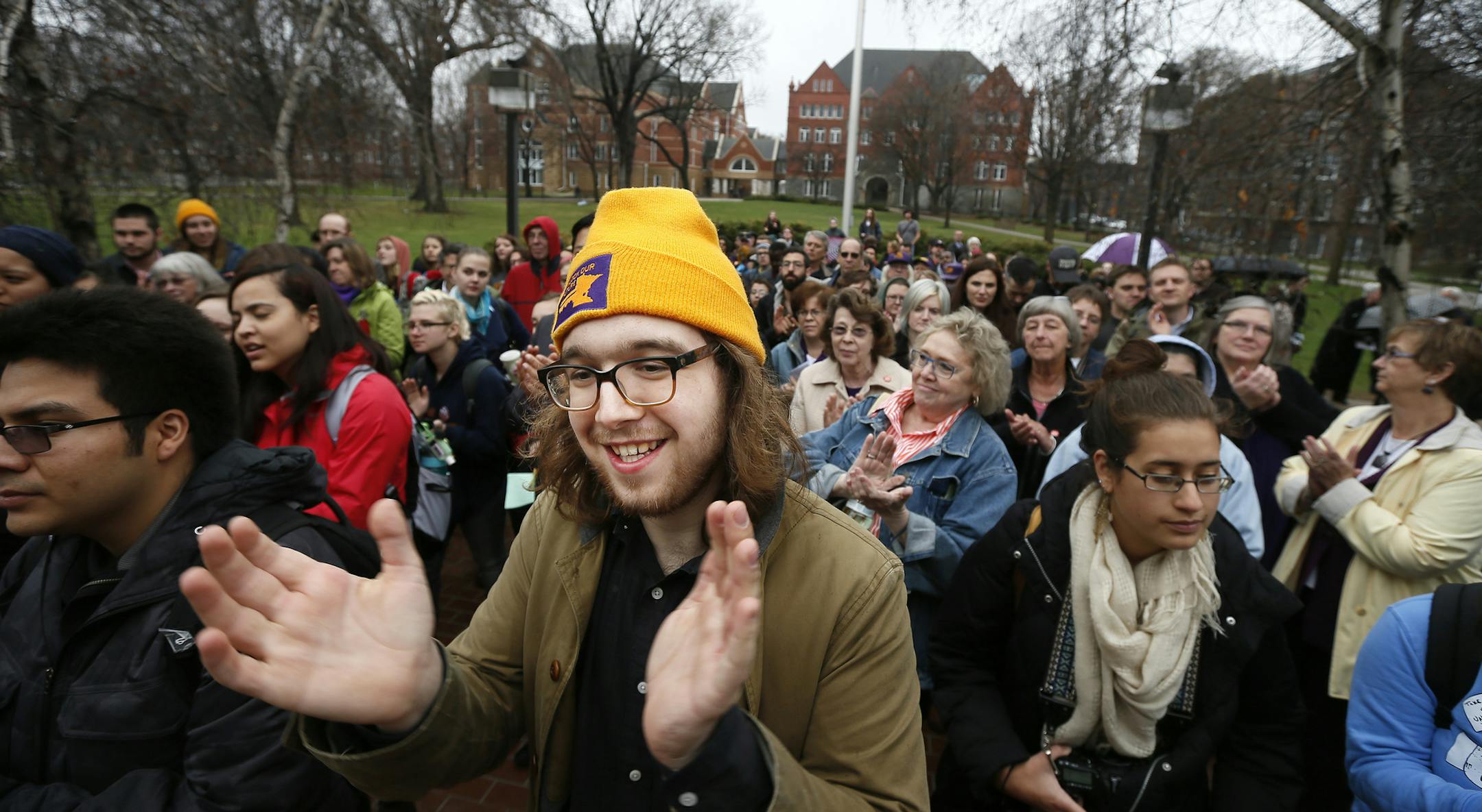 Alex Bartiromo and fellow Macalester students held a rally Thursday to support a union for adjuncts.