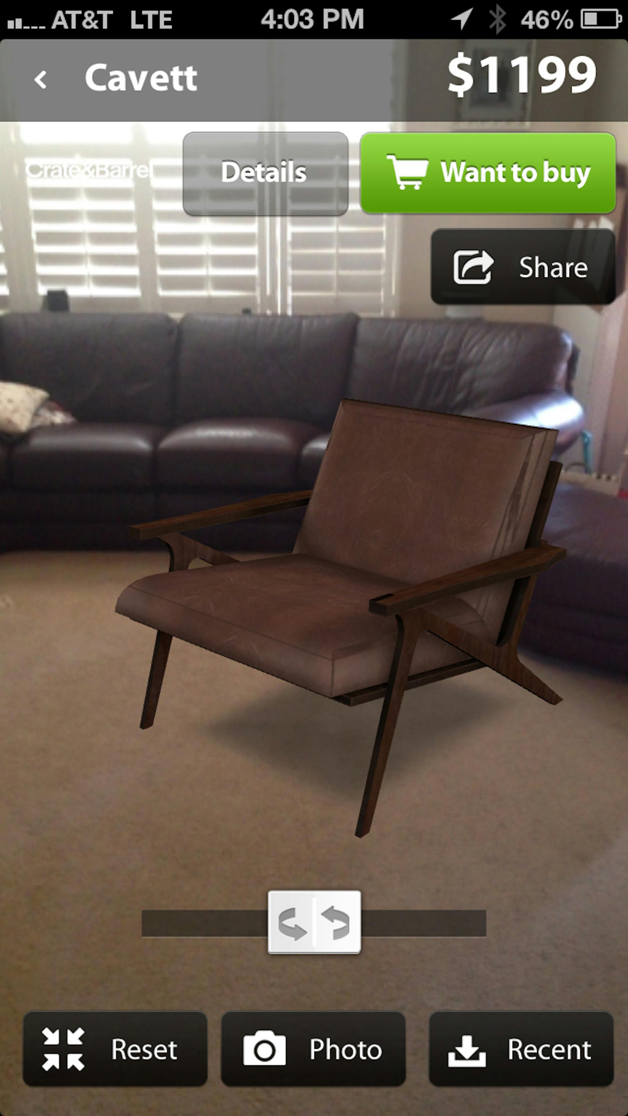 The Furnish app is one of the design apps that lets you look at something before you buy. Illustrates DESIGN-APPS (category l), by Margaret Ely, (c) 2013, The Washington Post. Moved Friday, August 9, 2013. (No photo credit required)