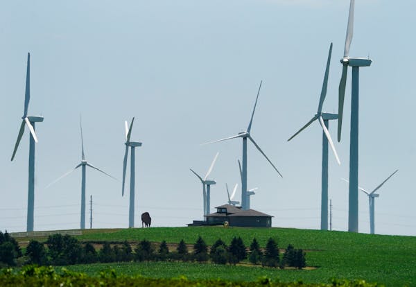 Wind turbine towers last summer in Lincoln County, southwestern Minnesota.