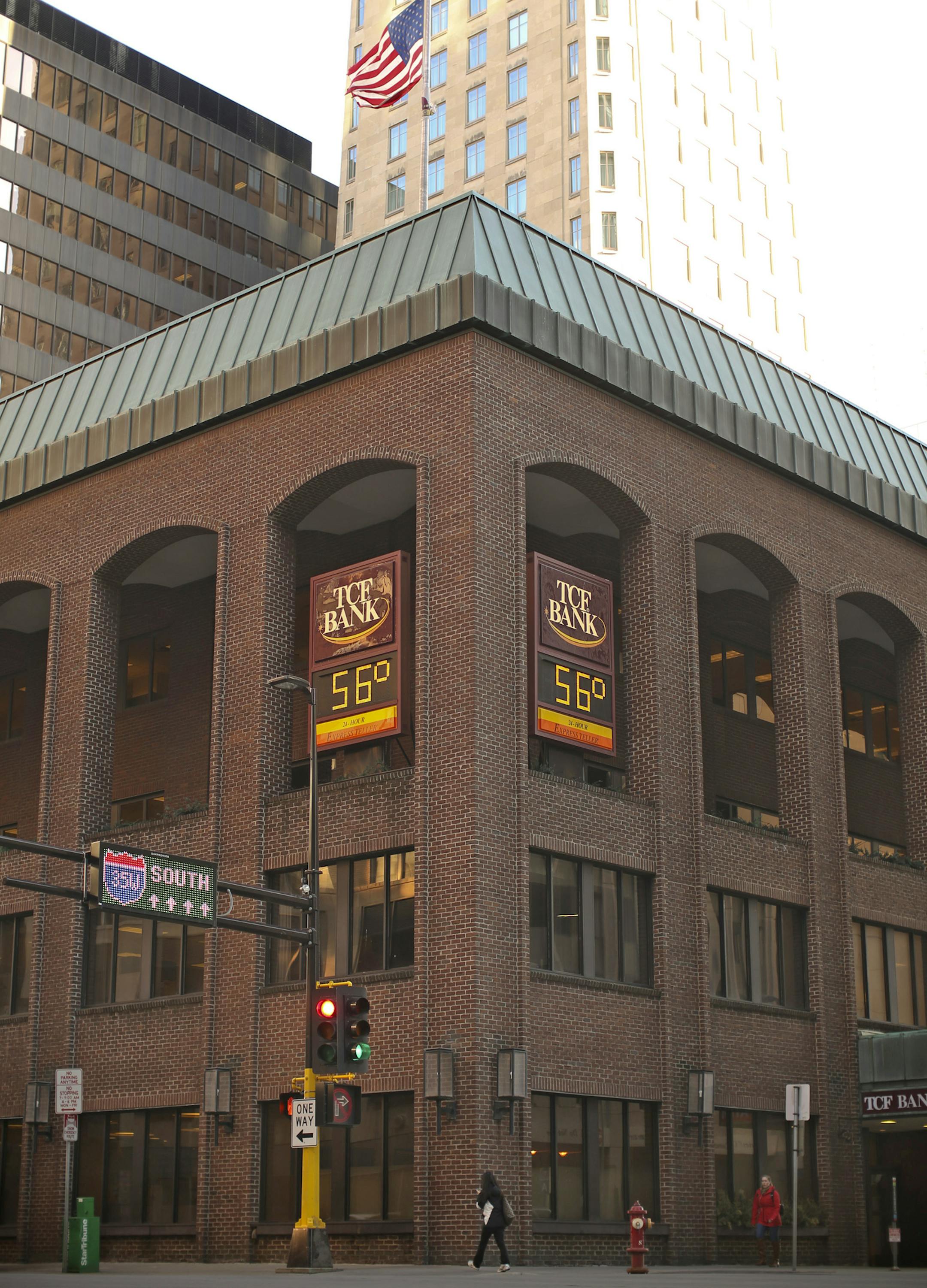 An exterior of the TCF building at 8th St. and Marquette Ave. in downtown Minneapolis early Monday evening. ] JEFF WHEELER &#xef; jeff.wheeler@startribune.com TCF Financial Corp. announced Monday, April 7, 2014 that it is pulling out of the TCF Tower and TCF Bank Building in downtown Minneapolis and consolidating its 1500 member workforce at a new campus in Plymouth. ORG XMIT: MIN1404071918061256