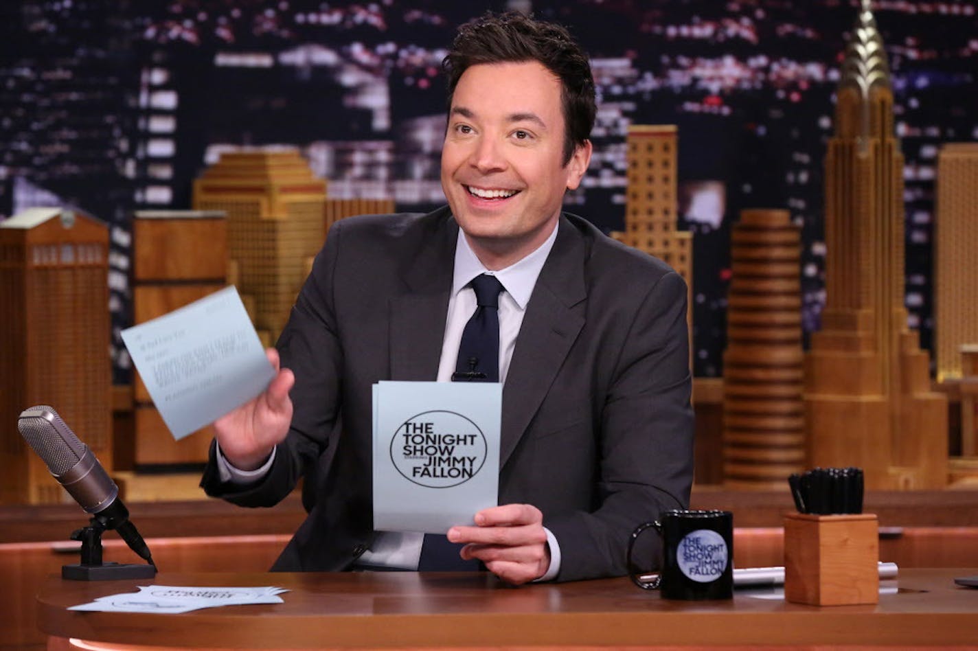 THE TONIGHT SHOW STARRING JIMMY FALLON -- Episode 0601 -- Pictured: Host Jimmy Fallon reads Hashtags on January 12, 2017 -- (Photo by: Andrew Lipovsky/NBC/NBCU Photo Bank) ORG XMIT: 692245843