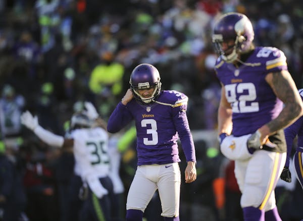 Vikings kicker Blair Walsh walked away after his chance for a game-winning 27 yard field goal sailed wide left against the Seahawks in the 2016 playof
