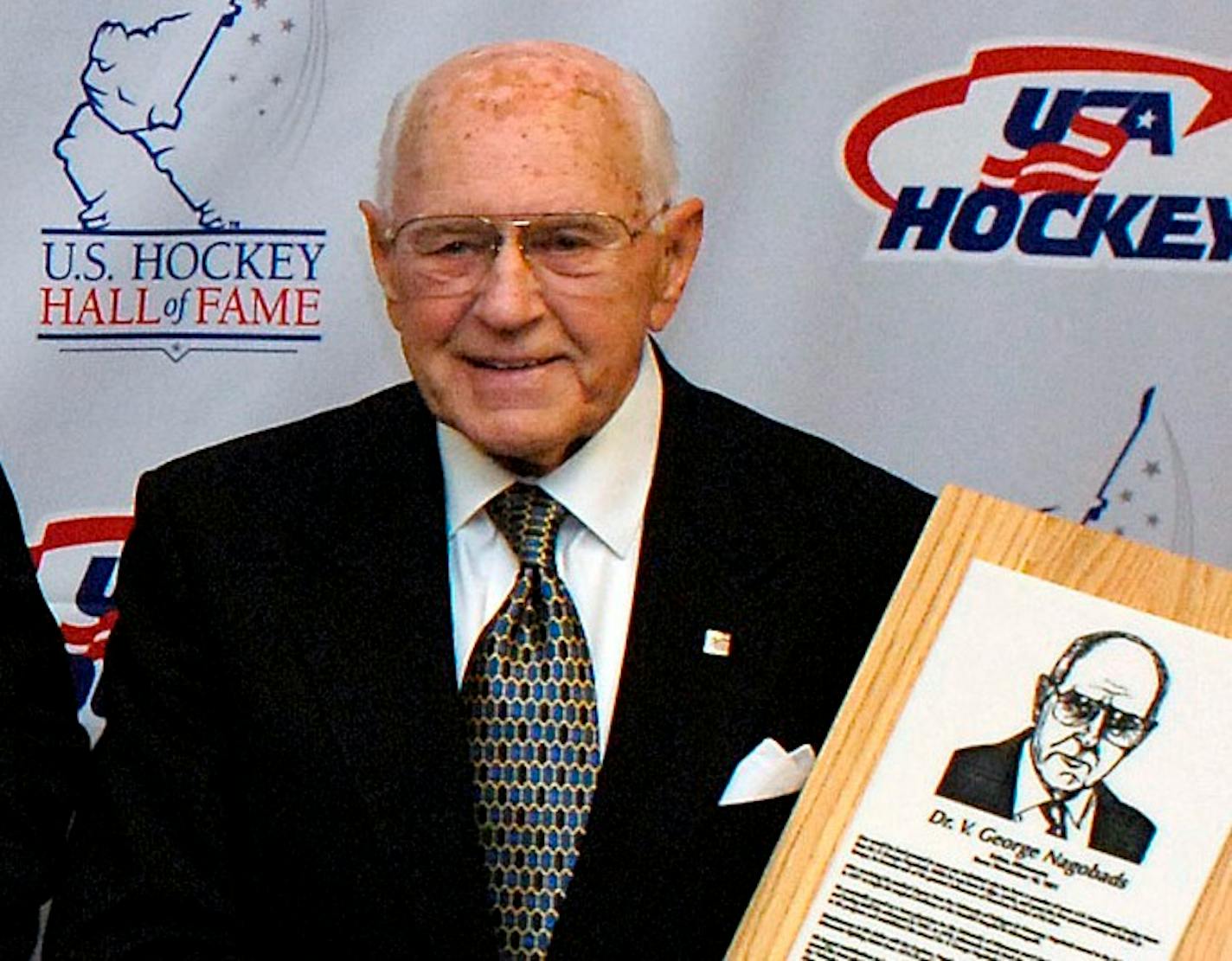 Dr. V. George Nagobads was inducted into the U.S. Hockey Hall of Fame in Buffalo, N.Y. on Thursday, Oct. 21, 2010.