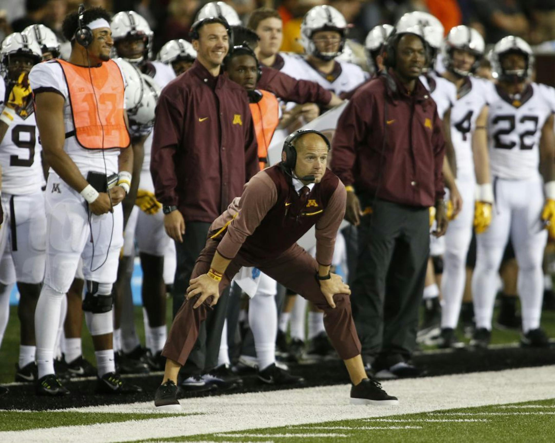 Minnesota head coach P.J. Fleck, during an NCAA college football game against Oregon State, in Corvallis, Ore., Saturday, Sept. 9, 2017.