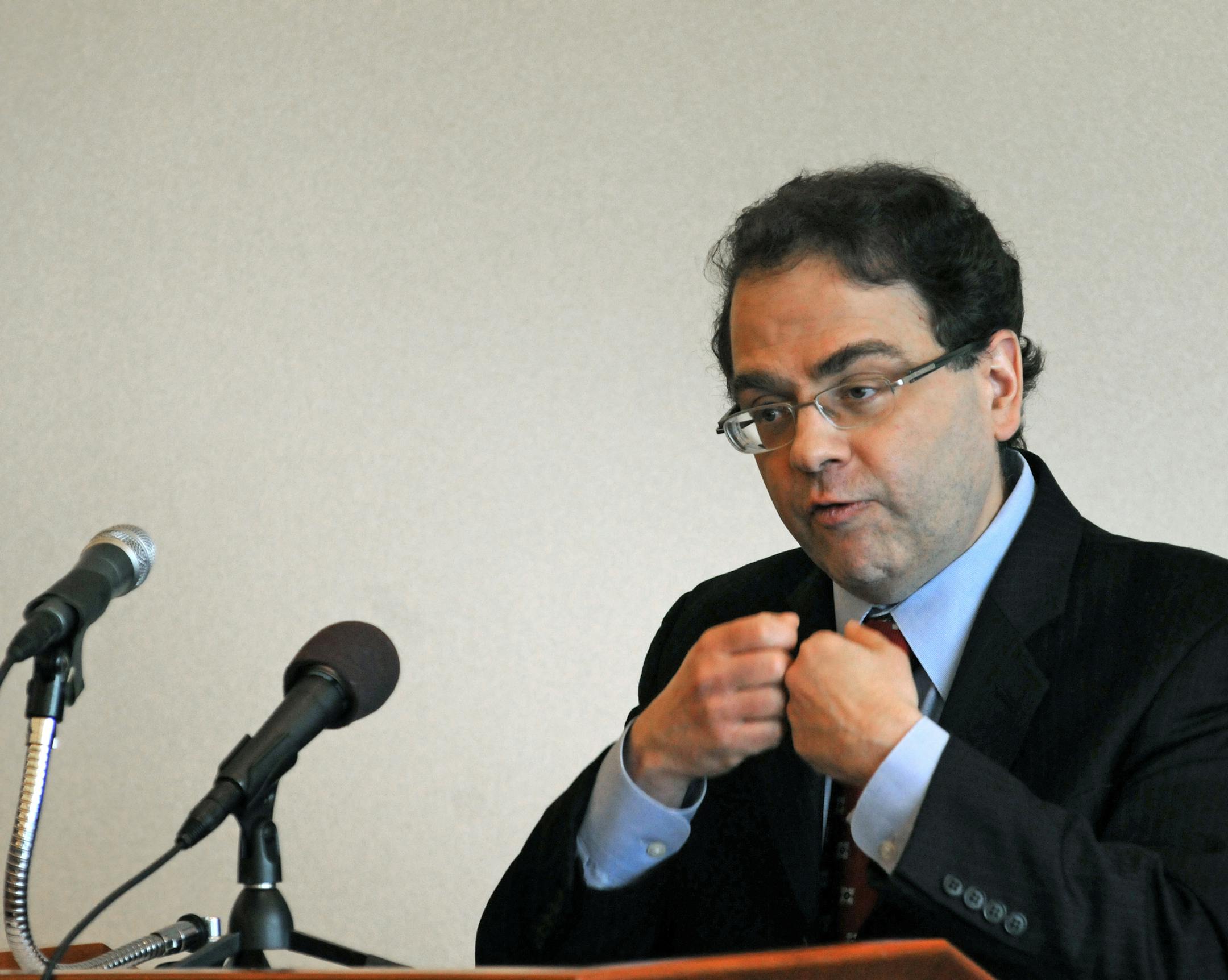President of the Federal Reserve Bank of Minneapolis Narayana Kocherlakota gave a briefing on Minnesota and the national economy at the Federal Reserve Bank of Minneapolis on Tuesday morning February 14, 2012. ] Richard.Sennott@startribune.com Richard Sennott/Star Tribune. , Minneapolis Tuesday 02/14/12) ** Narayana Kocherlakota (cq)