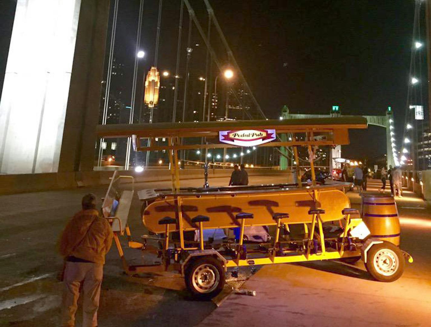 The pedal pub was rear-ended by a car Wednesday night. A 35-year-old MInneapolis man was charged Friday for alledgly crashing his car in to the pedal pub while drunk.