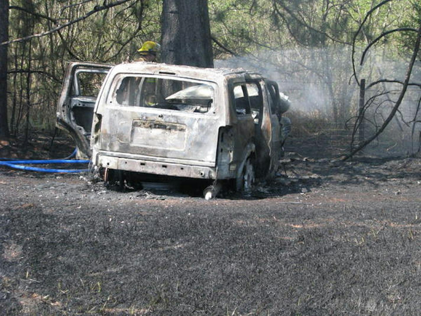 The vehicle went off Interstate 35 in Pine County and burst into flames. The driver was helped by three good Samaritans.