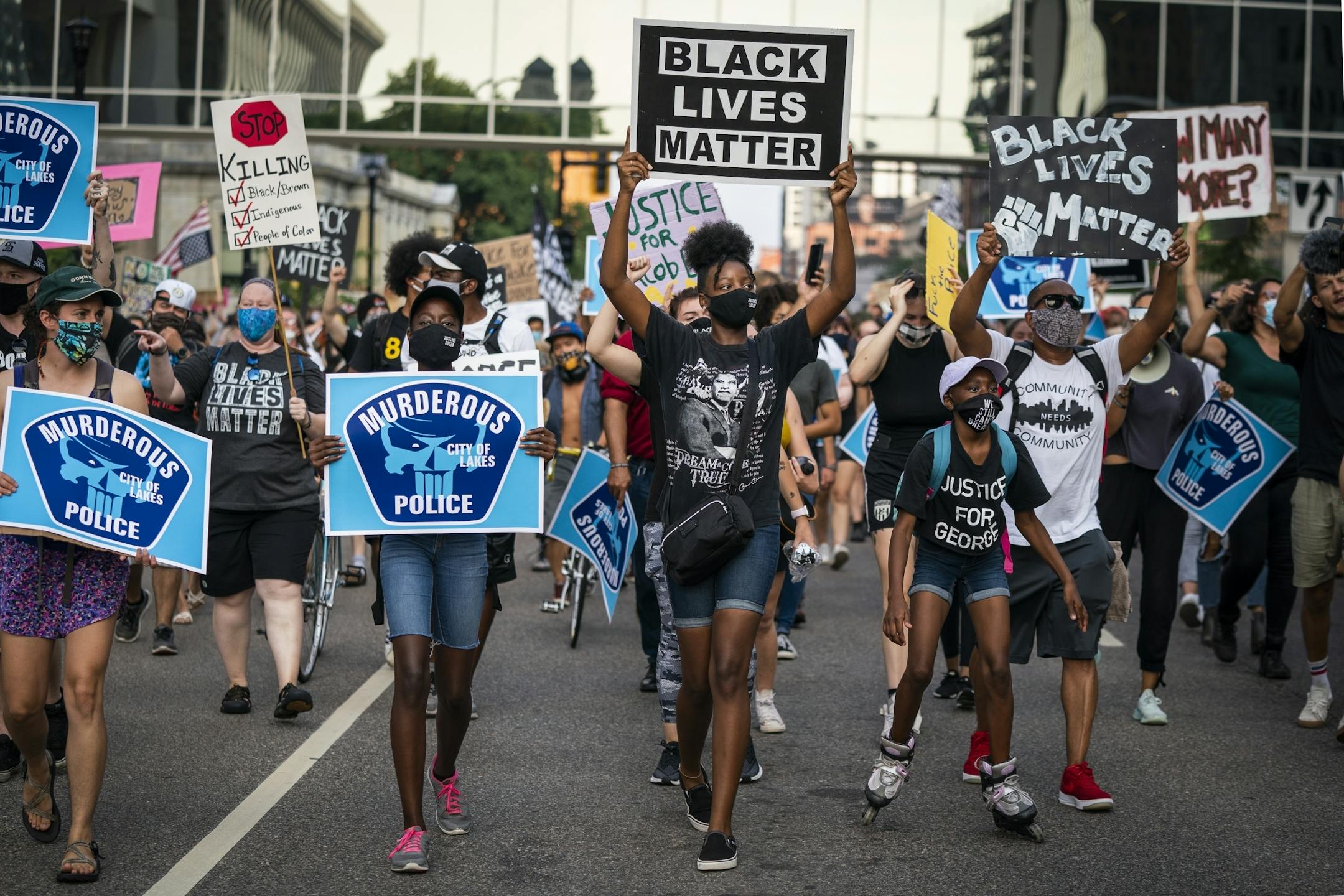 Protesters marched downtown to the Minneapolis Police Department's First Precinct.