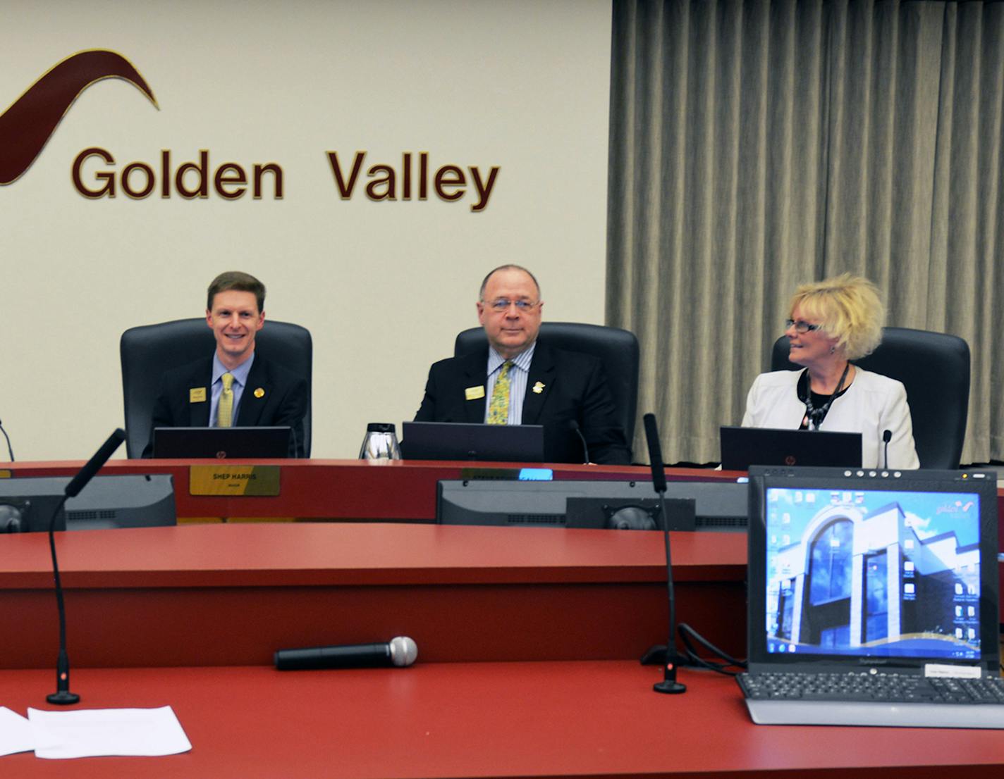 Credit/Cheryl Weiler | Communications Manager | City of Golden Valley Attached is a snapshot of the Golden Valley City Council: (left to right) Fonnest, Snope, Harris, Schmidgall, Clausen. I hope this will be helpful. Shep Harris is the one in the middle.