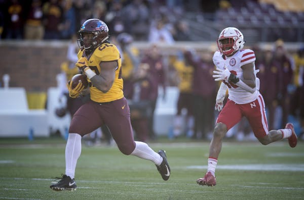 Minnesota's running back Kobe McCrary broke away for a touchdown during the fourth quarter sealing a win as the Gophers took on Nebraska, Saturday, No