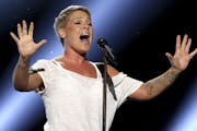 FILE - In this Jan. 28, 2018, file photo, Pink performs "Wild Hearts Can't Be Broken" at the 60th annual Grammy Awards at Madison Square Garden in New