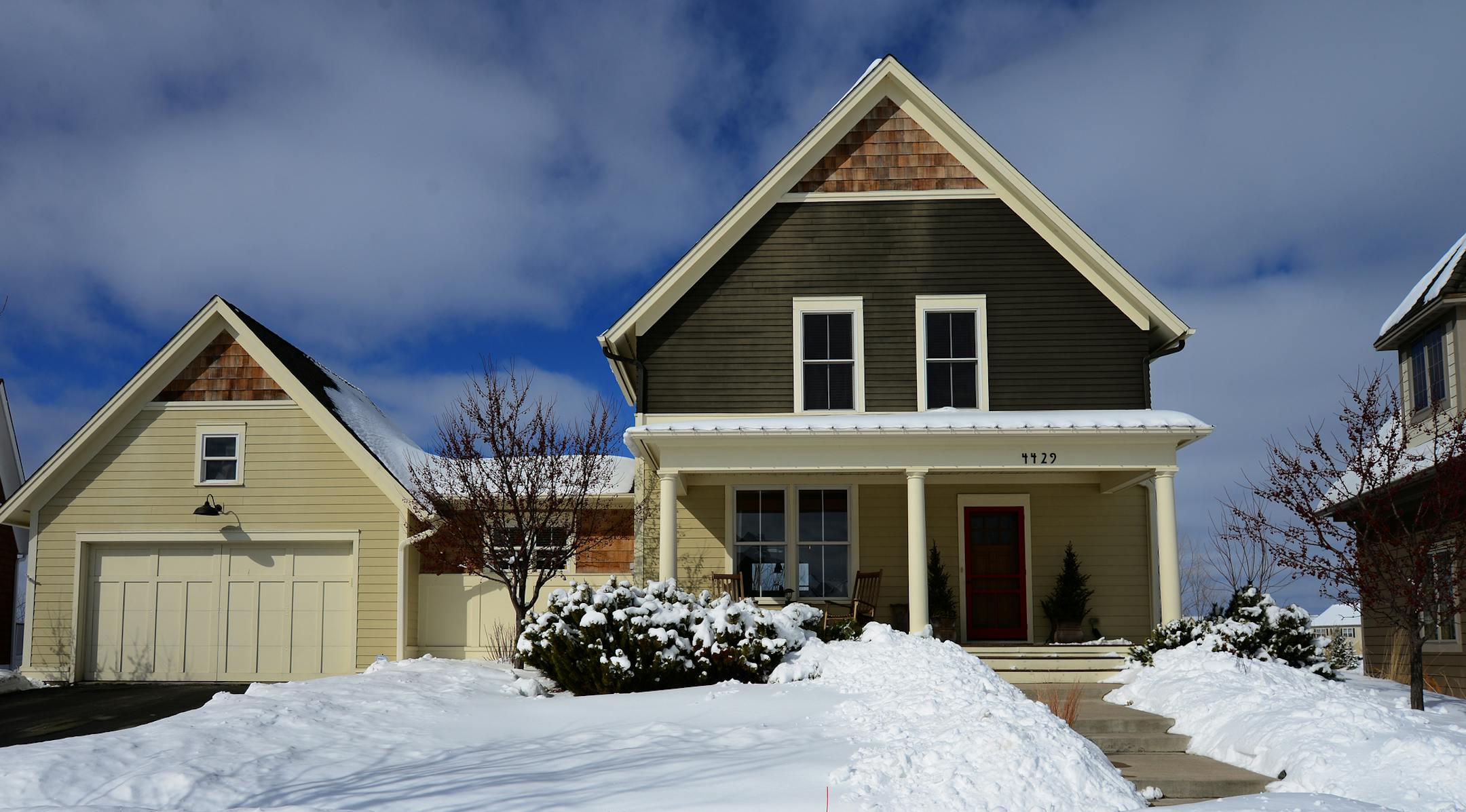 Julie and Jon Bixby and their two children, who live in the Victor Gardens housing development in Hugo, want to sell their house but they're delaying doing so because they won't get their money out of it right now. Once market prices go up, they will list their house. This is the Bixby's house on 4429 Cosette Lane North in Hugo, Minn.] Richard.Sennott@startribune.com Richard Sennott/Star Tribune. ,Hugo Minn. Wednesday 3/6/13) ** (cq)