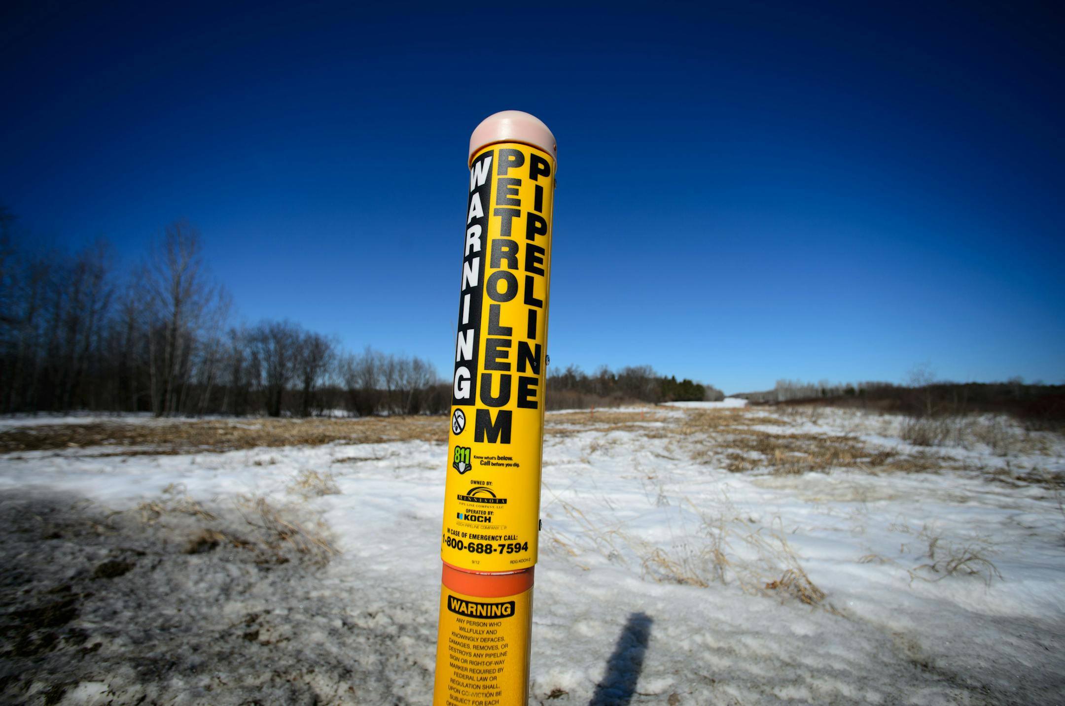 Proposed Enbridge pipelines in Park Rapids would run along side these existing pipelines owned by Minnesota Pipe Line Company and operated by Koch Pipeline Company. ] GLEN STUBBE * gstubbe@startribune.com Tuesday, March 11, 2014.