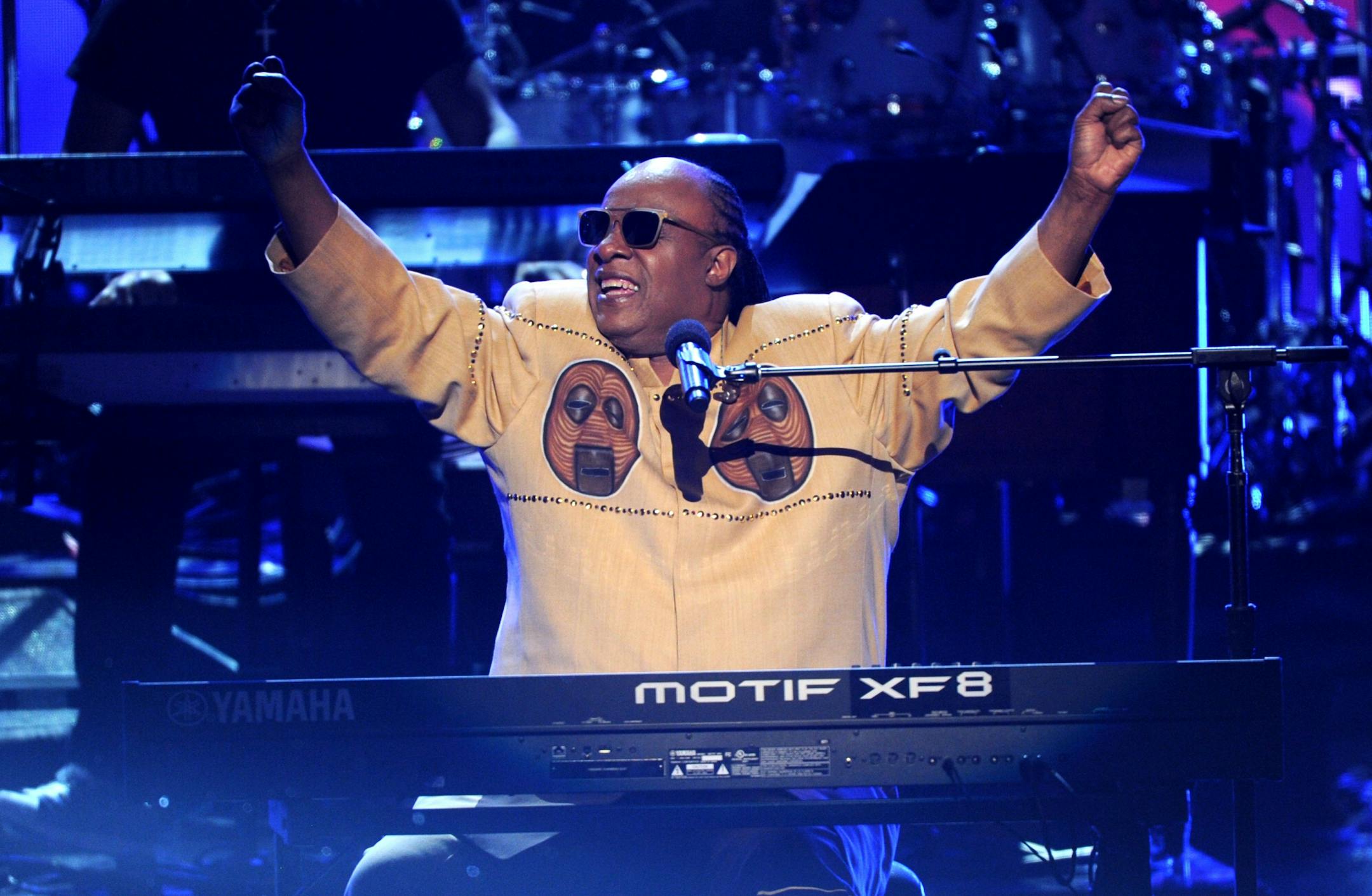 Stevie Wonder performs onstage at the BET Awards at the Nokia Theatre on Sunday, June 30, 2013, in Los Angeles.