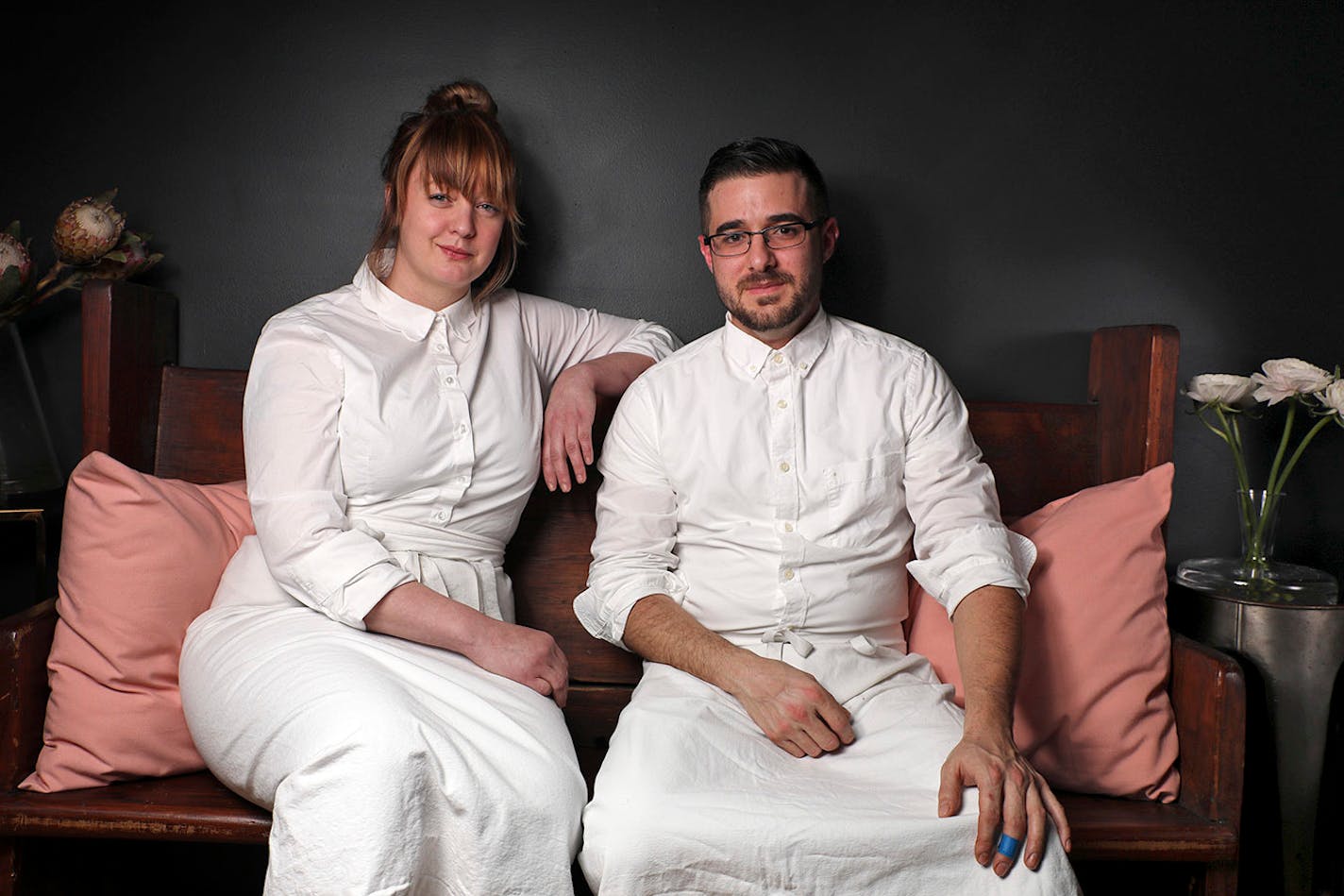 Chef Jamie Malone and chef de cuisine Alan Hlaeben sat for a portrait at the Grand Cafe.