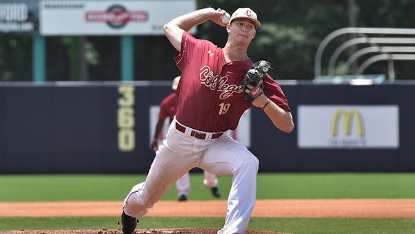 Bailey Ober pitching for the College of Charleston in 2017.
