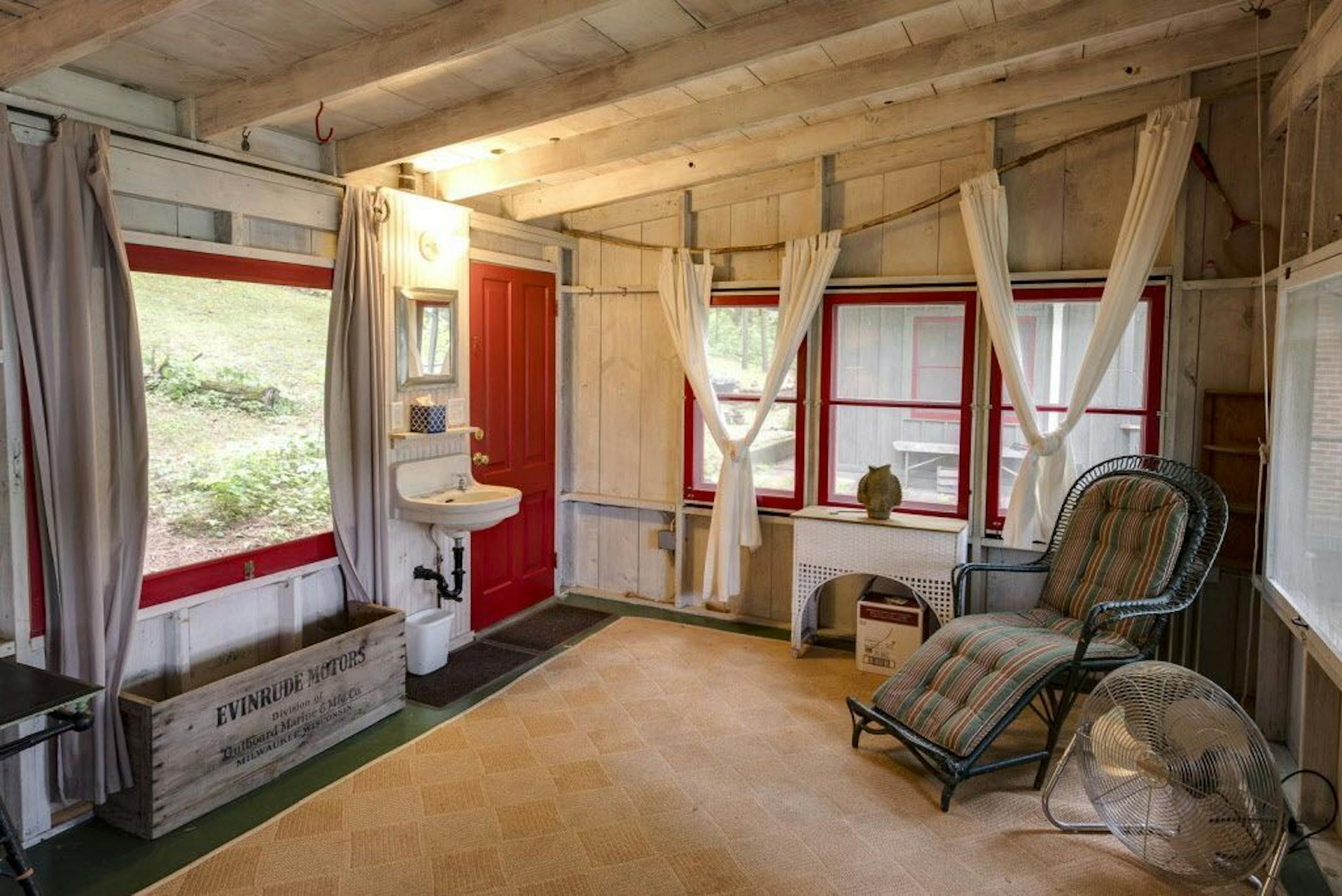 Inside the bunkhouse near the main cabin.