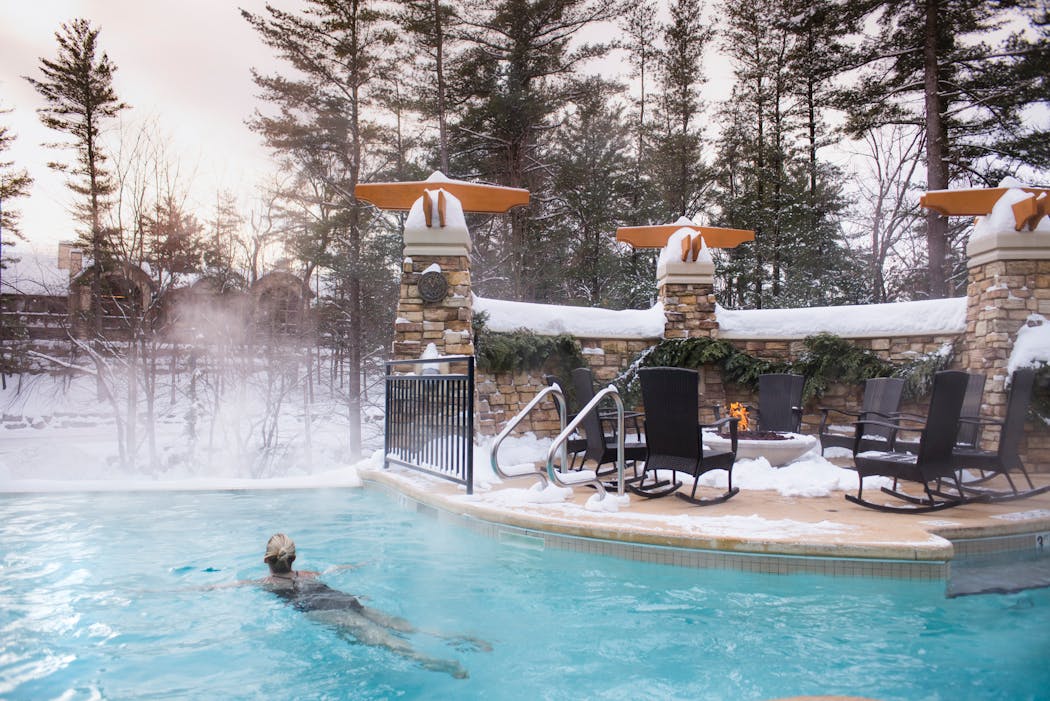 A heated outdoor pool at the celebrated Sundara Inn & Spa in Wisconsin Dells.