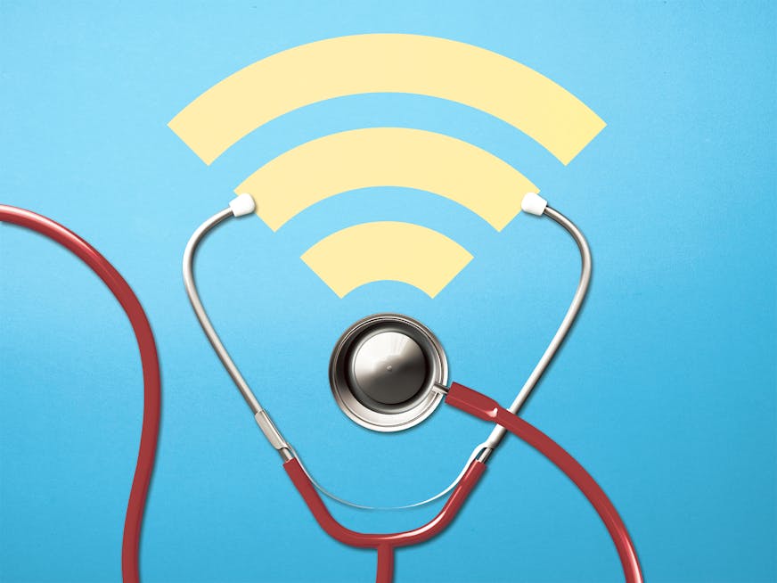 Illustration of a stethoscope and WiFi symbol