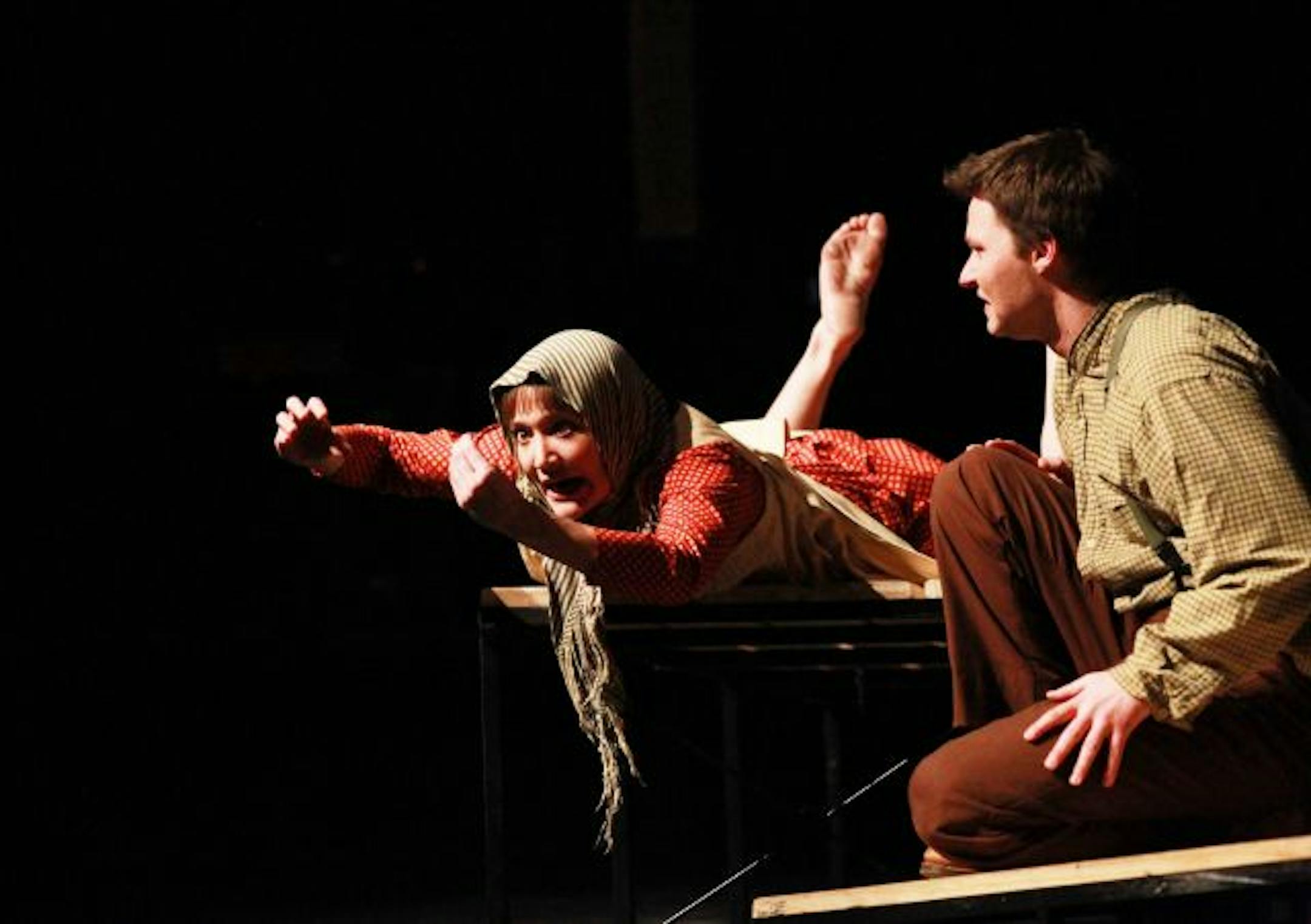 Katie Guentzel, left, played Antonia, and Dustin Bronson was Young Jim in "My Antonia," the Illusion Theater play that arrived recently in New Prague.