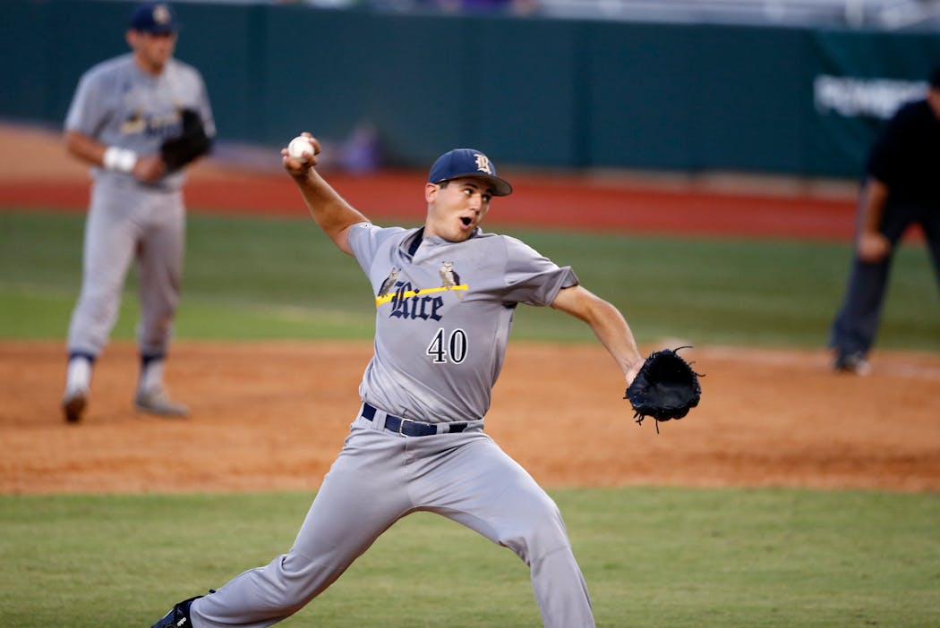 Matt Canterino, shown here pitching in 2017, struck out 348 batters over 289⅓ innings over three seasons at Rice before the Twins drafted him in the second round in 2019.