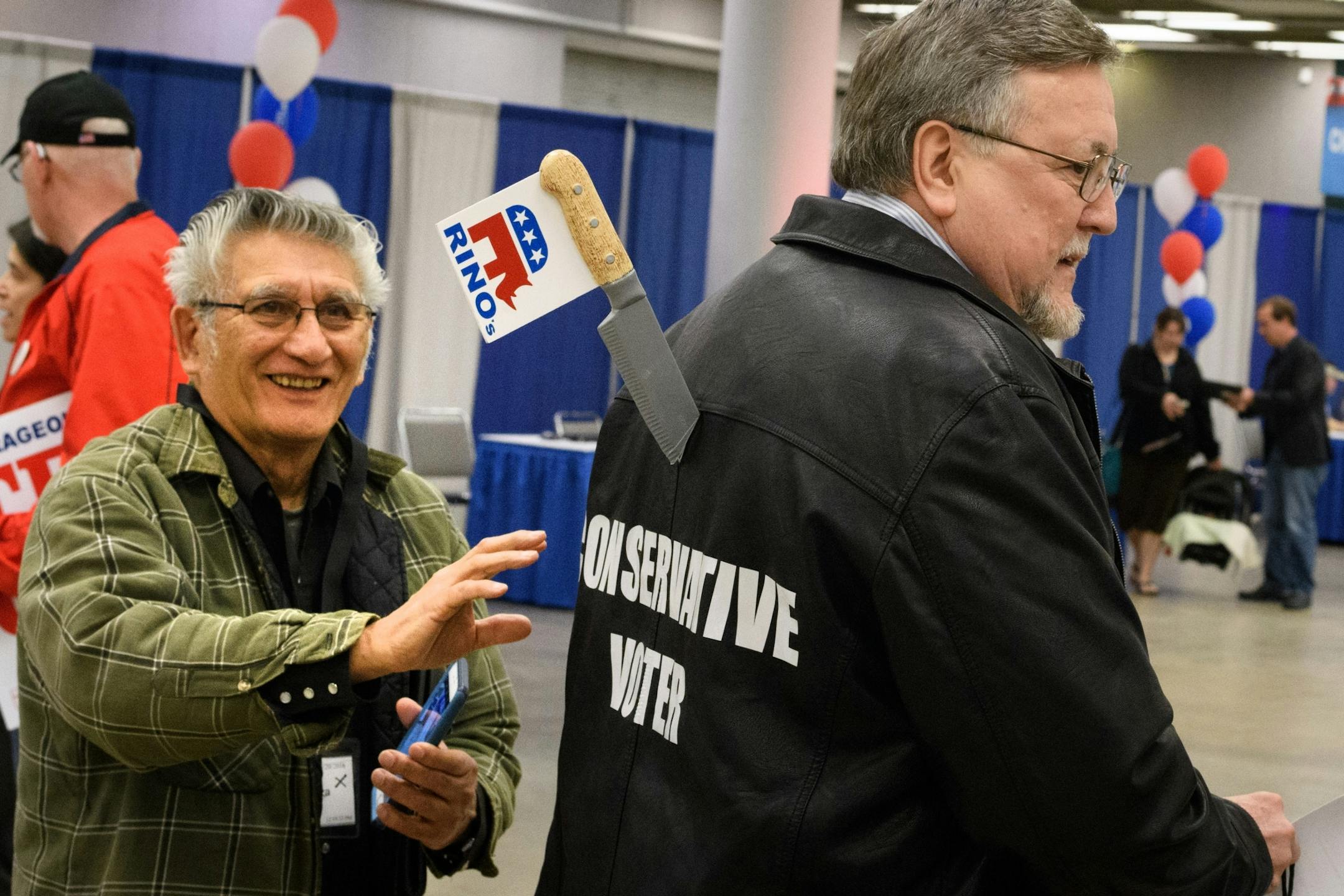 Jack Rogers, president of the Tea Party Alliance showed his feelings as a conservative voter, stabbed in the back by Republicans in Name Only or RINO's.