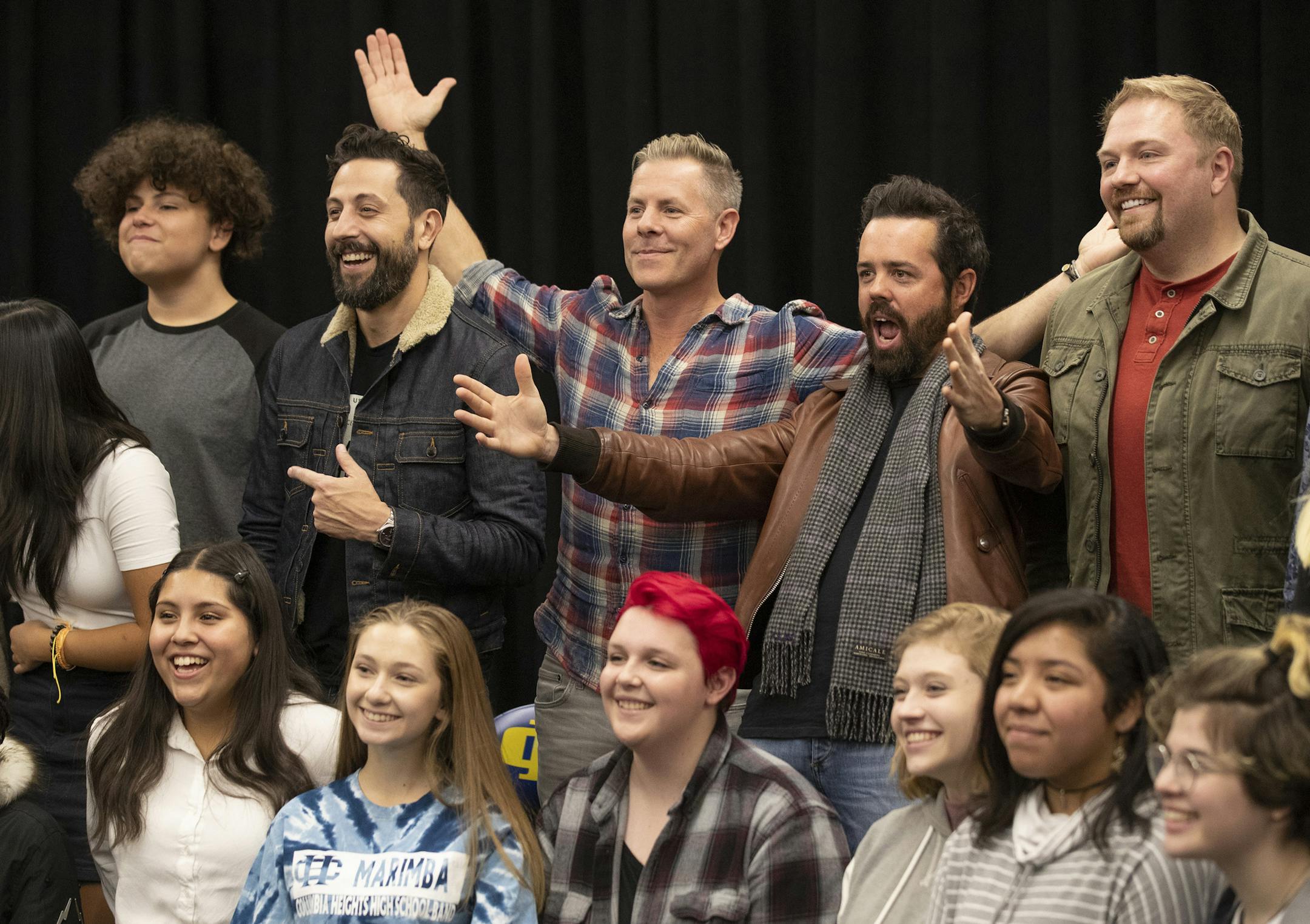 Old Dominion band members Matthew Ramsey, Trevor Rosen, Brad Tursi, and songwriter Josh Osborne posed with students at Columbia Heights High School .] Jerry Holt • Jerry.Holt@startribune.com The Country Music Association (CMA) came to Columbia Heights High School to work with students on a songwriters series. It's one of four high schools in the country selected to partner with CMA. Old Dominion and Josh Osborne were also at Columbia Heights High School Wednesday November 20, 2019 in Colu