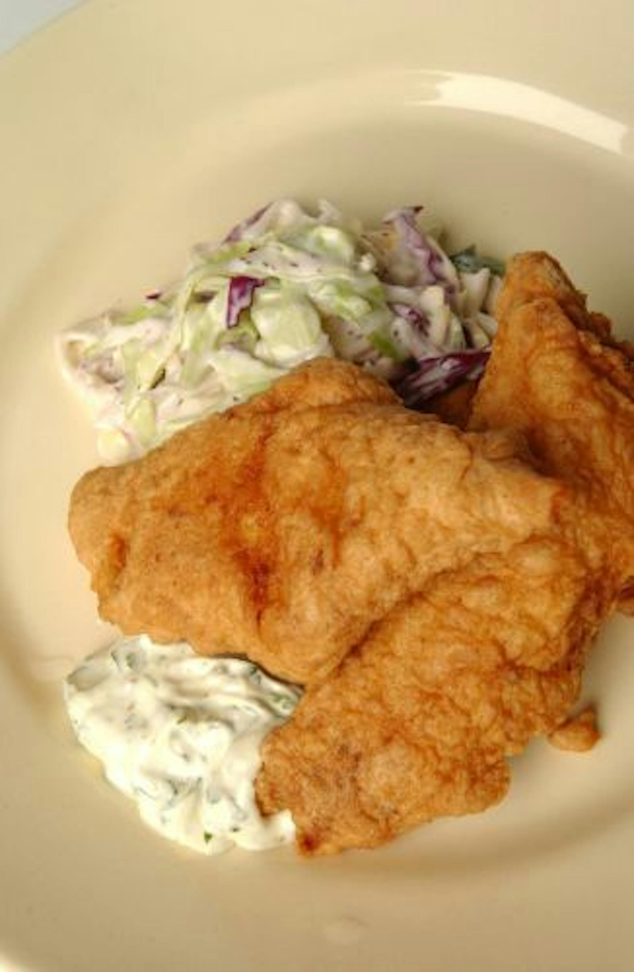 Beer-Battered Cod with Creamy Coleslaw