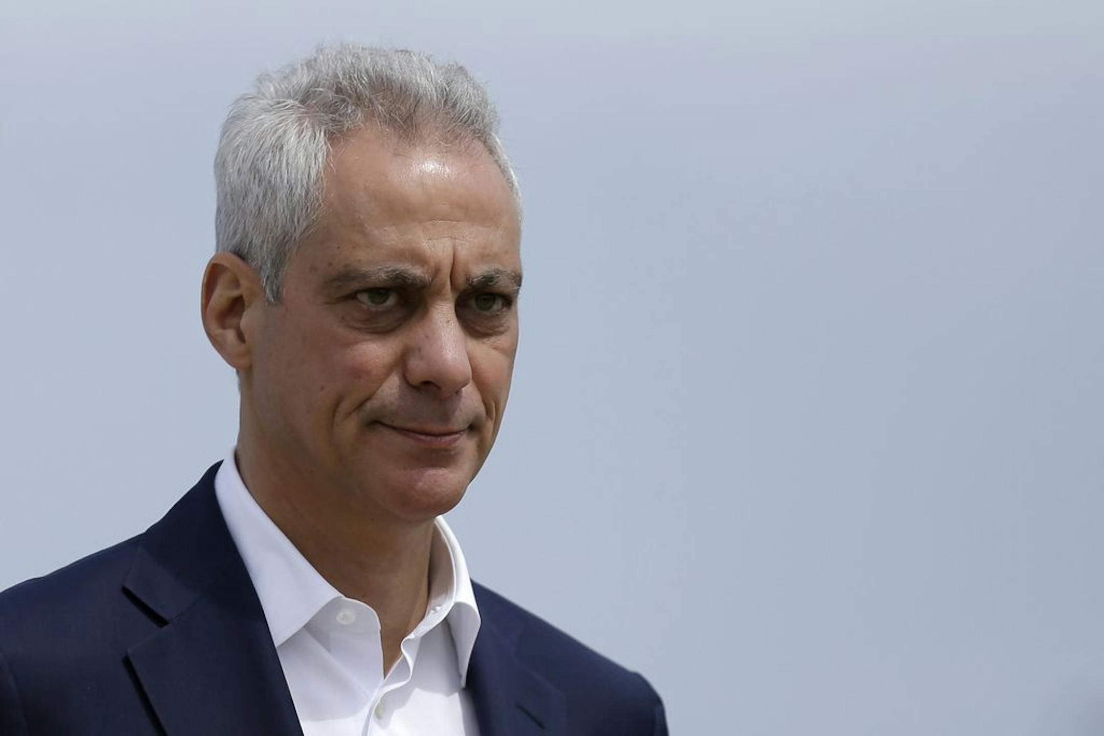 FILE - In this April 22, 2019, file photo, Chicago Mayor Rahm Emanuel waves as he arrives at a news conference outside of the south air traffic control tower at O'Hare International Airport in Chicago.