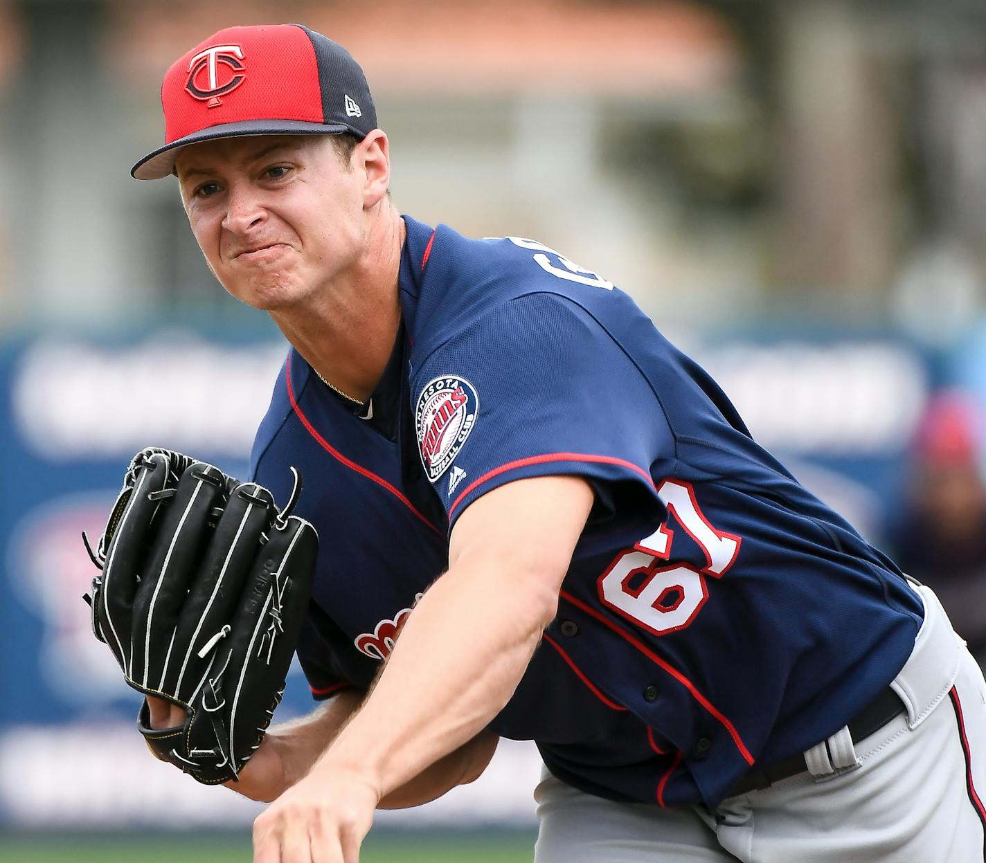 Minnesota Twins pitcher Stephen Gonsalves (67) threw the ball during live batting practice Tuesday. ] AARON LAVINSKY &#xef; aaron.lavinsky@startribune.com Minnesota Twins players took part in Spring Training on Tuesday, Feb. 21, 2017 at CenturyLink Sports Complex in Fort Myers, Fla. ORG XMIT: MIN1702211335459627