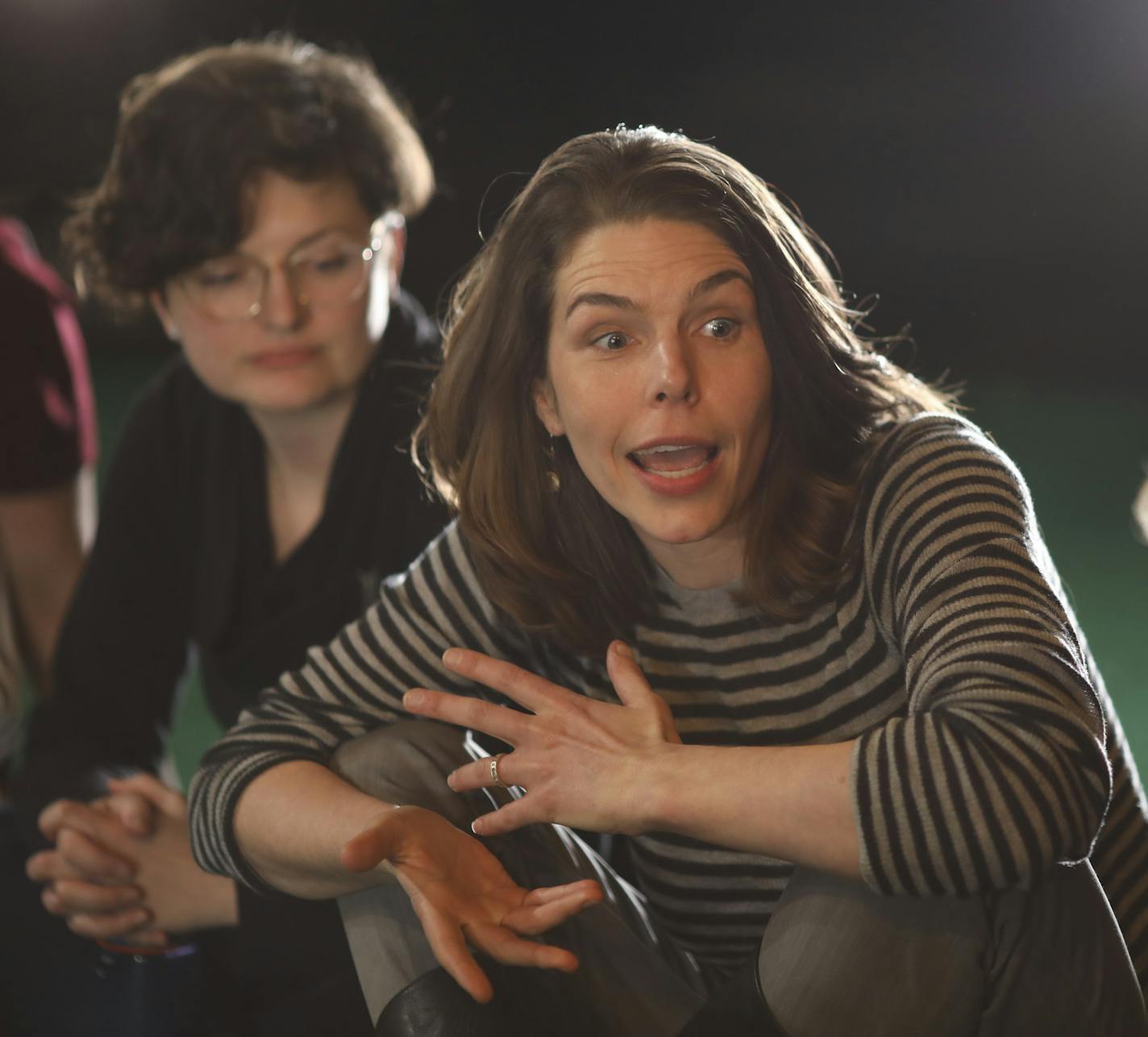 Sarah Rasmussen, Director of "The Wolves," during a roundtable discussion with the cast on the set. With her were Set & Costume Designer Sarah Bahr, left, and Soccer Consultant Jen Larrick. ] JEFF WHEELER &#x2022; jeff.wheeler@startribune.com The Jungle Theater is presenting Sarah DeLappe's 2017 Pulitzer Prize finalist "The Wolves" with a cast of nine young women making their Jungle debuts and a behind-the-scenes team that is predominantly female. The cast and crew gathered on the set for a port