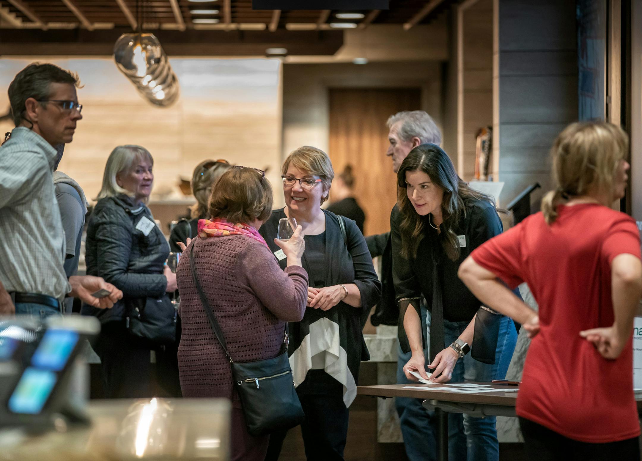 Edina Chamber of Commerce president Lori Syverson, left, and development director Deb Hansen, right, spoke with folks gathered at the new Edina Life Time Fitness. ] GLEN STUBBE • glen.stubbe@startribune.com Friday, February 21, 2020 In an effort to stay relevant, many local chambers of commerce have moved away from traditional models, launching new initiatives and partnerships and taking on more sweeping roles in their communities.
We look at how metro area chambers are changing, focusing