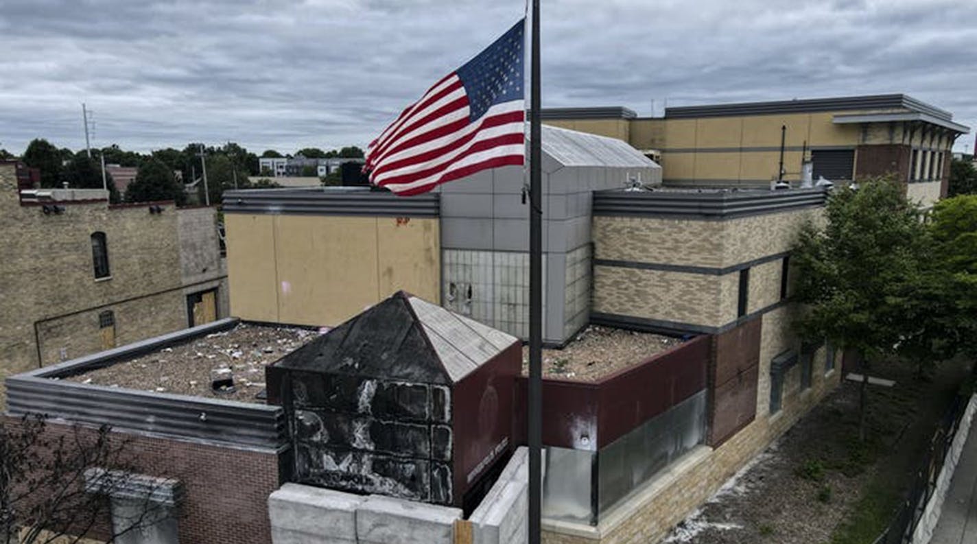 The Minneapolis Police Third Precinct station was evacuated and destroyed May 28, 2020, after George Floyd's death in police custody. (Aaron Lavinsky/Minneapolis Star Tribune/TNS) ORG XMIT: 1771291