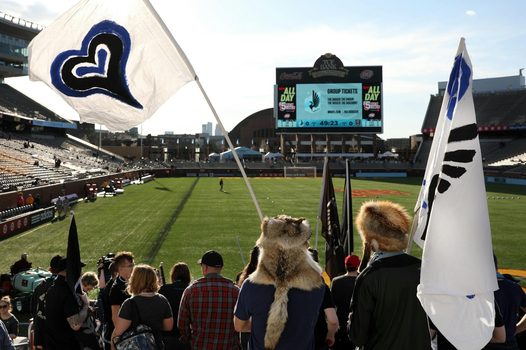 Minnesota United fans waved flags as they cheered from the stands prior to Saturday's MLS game between the Minnesota United and the Real Salt Lake.