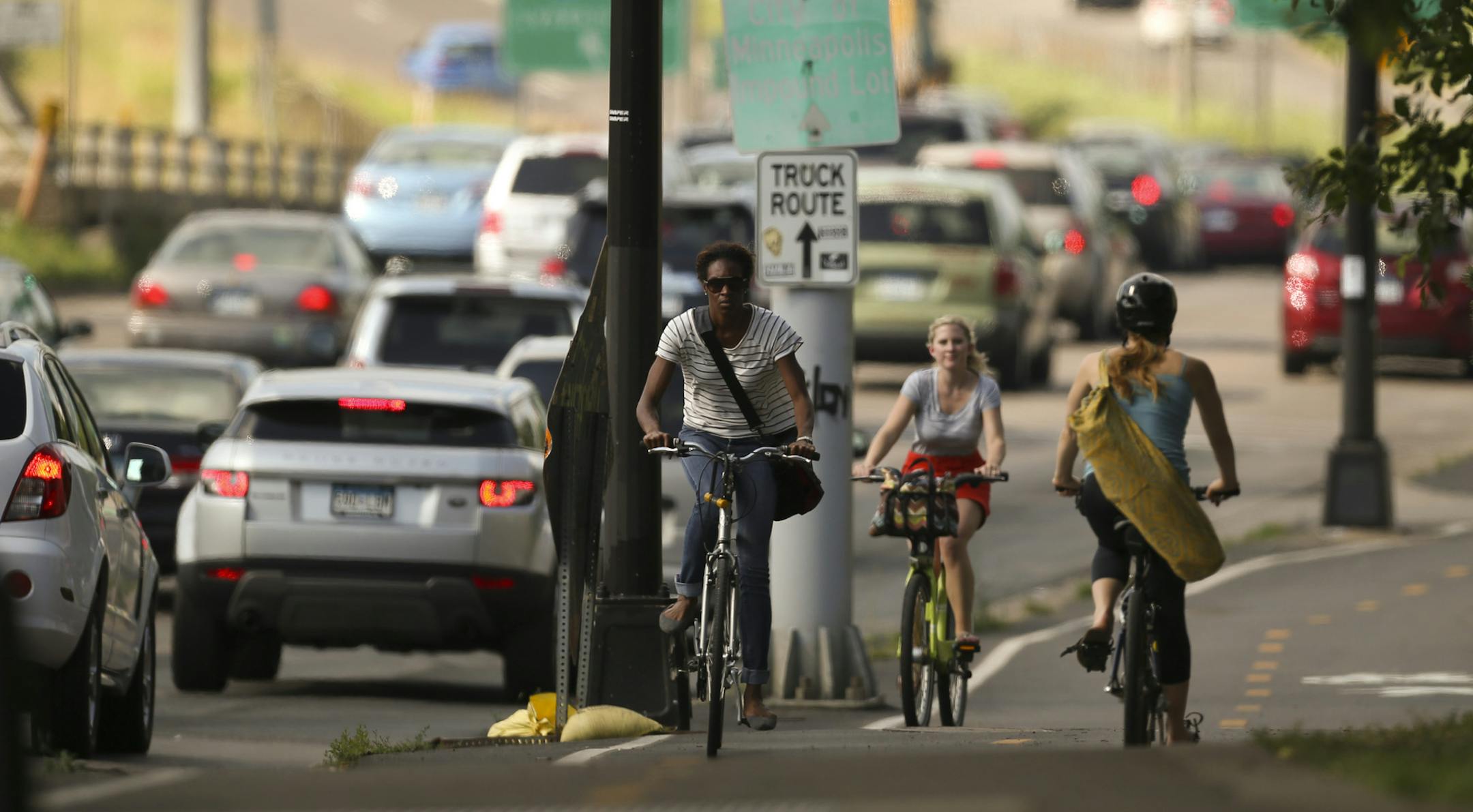 A new type of cycling lane may be coming to Minneapolis if the local bike lobby gets its way on Minnehaha and Washington avenues. They're lobbying for a cycle track, or physically separated two-way pairs of lanes, similar to what is found along Hennepin Ave. across from the Walker Art Center. Cyclists used the two-way bike lanes alongside Hennepin Ave. Tuesday afternoon, July 16, 2011. ] JEFF WHEELER ‚Ä¢ jeff.wheeler@startribune.com