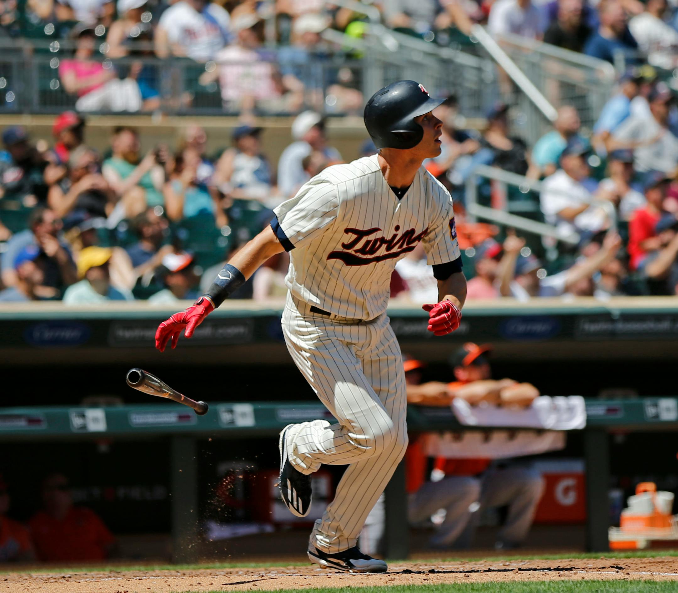 Max Kepler hits his 10th home run of the season in the fifth inning against the Orioles on Saturday